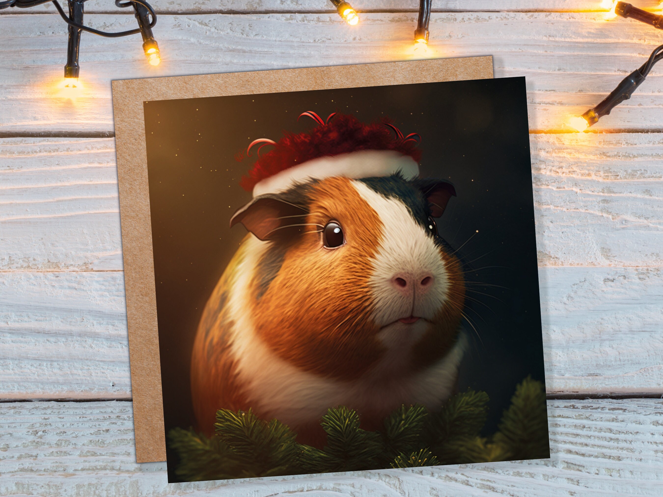 Cute Guinea Pig Christmas Card Wearing Xmas Hat Unique Greetings For Cavy Fans Family Friends Xmas 2024 1 or 10 Pack Set for Owners Pets Fun - View 10