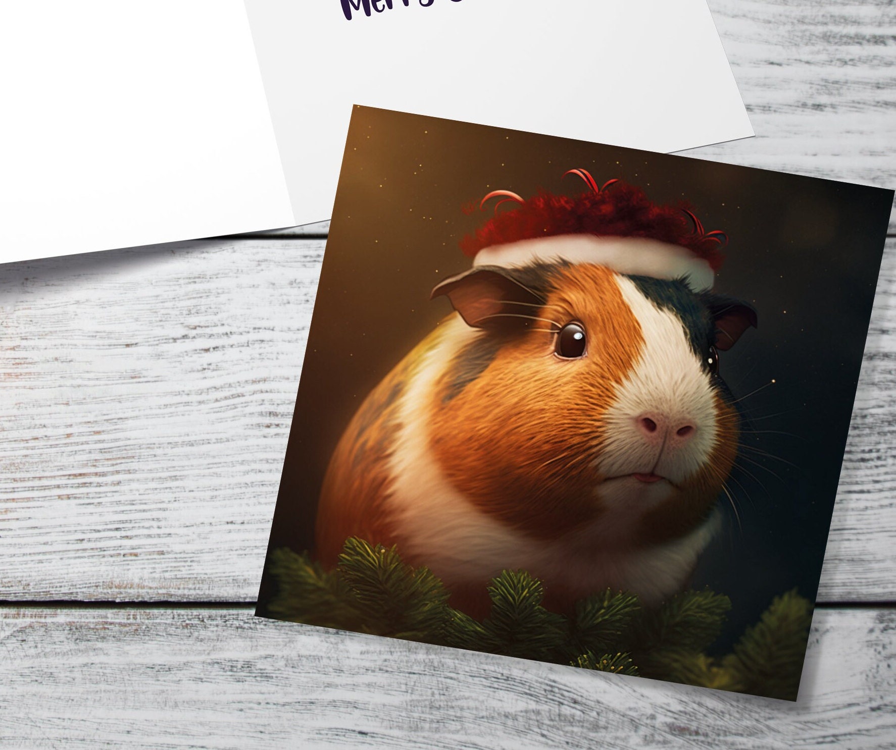 Cute Guinea Pig Christmas Card Wearing Xmas Hat Unique Greetings For Cavy Fans Family Friends Xmas 2024 1 or 10 Pack Set for Owners Pets Fun - View 2