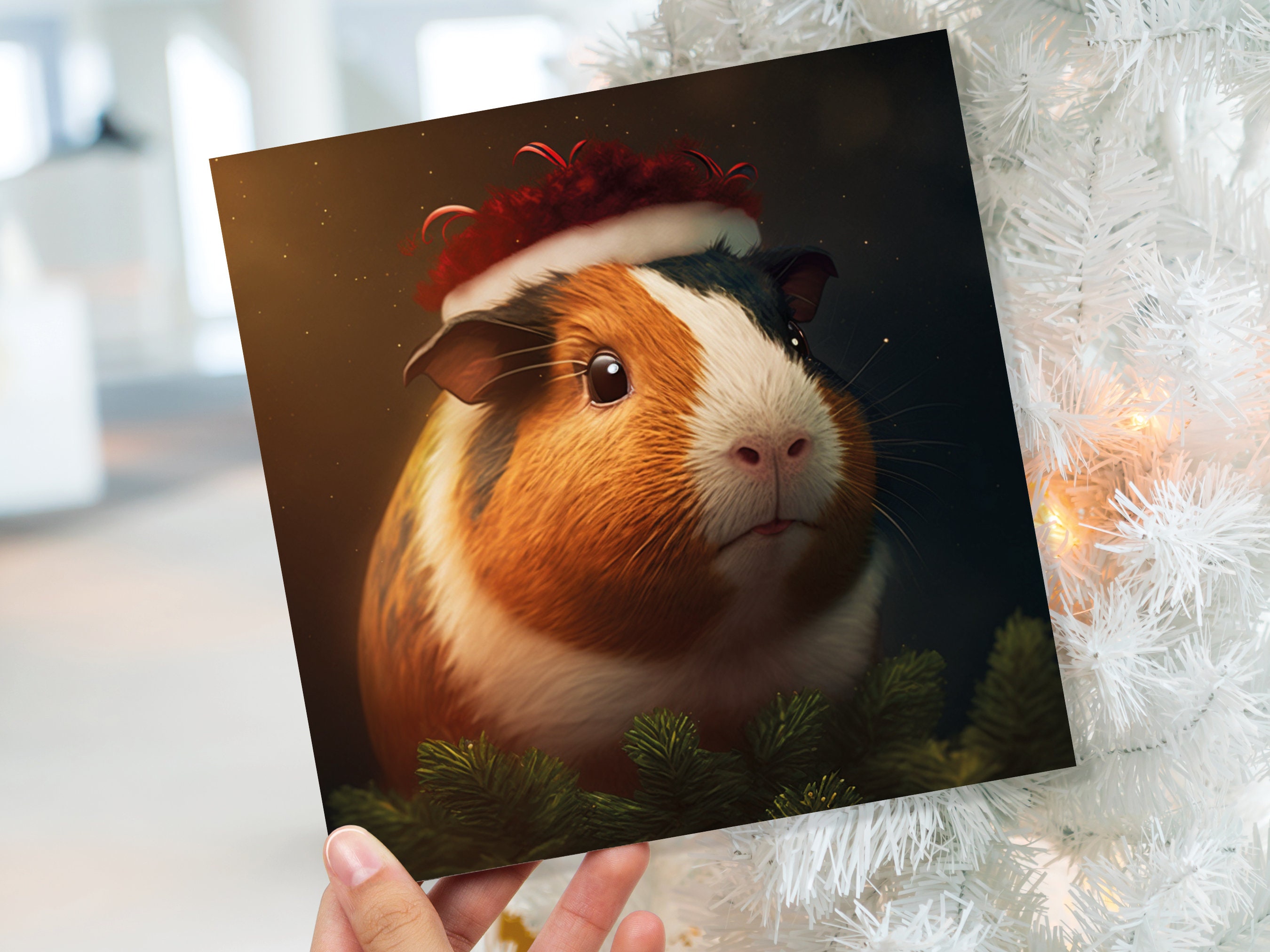 Cute Guinea Pig Christmas Card Wearing Xmas Hat Unique Greetings For Cavy Fans Family Friends Xmas 2024 1 or 10 Pack Set for Owners Pets Fun - View 4