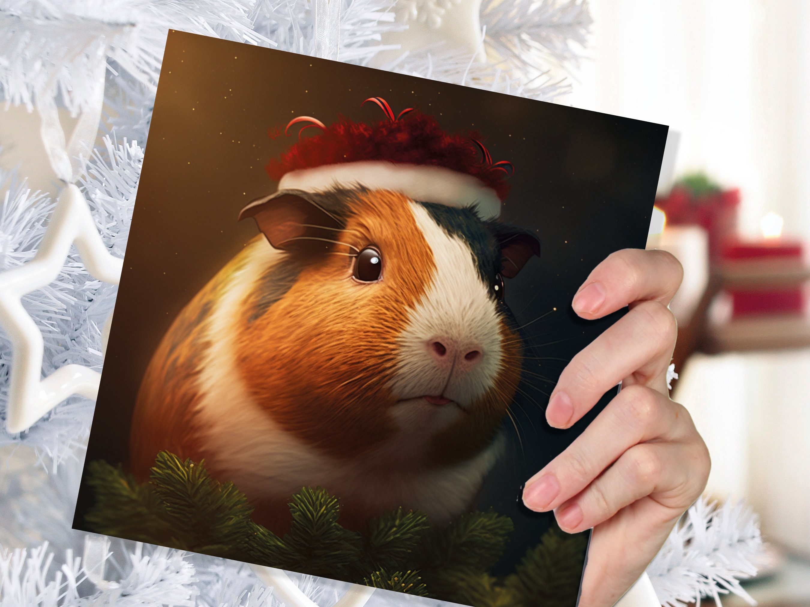 Cute Guinea Pig Christmas Card Wearing Xmas Hat Unique Greetings For Cavy Fans Family Friends Xmas 2024 1 or 10 Pack Set for Owners Pets Fun - View 5