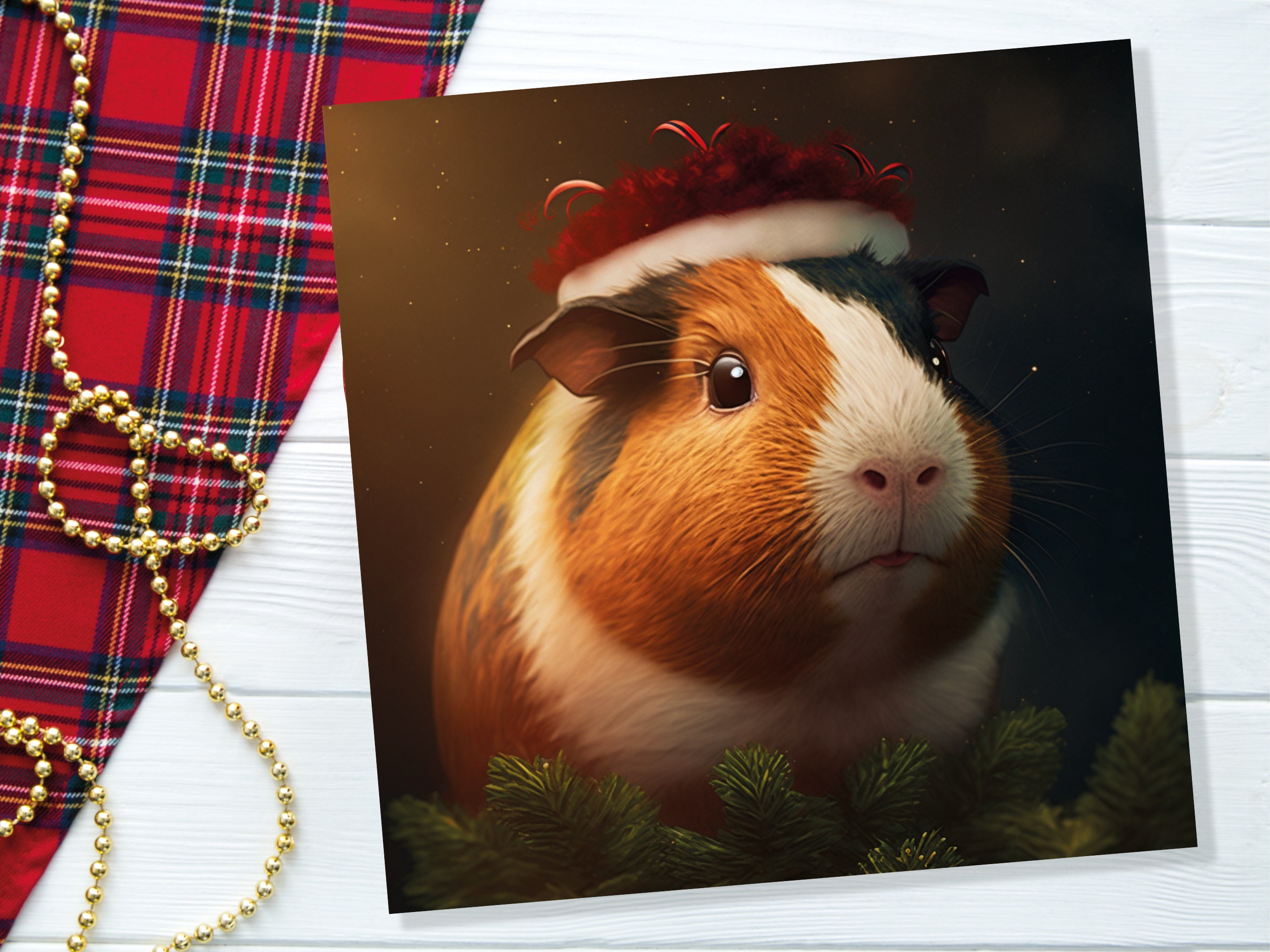 Cute Guinea Pig Christmas Card Wearing Xmas Hat Unique Greetings For Cavy Fans Family Friends Xmas 2024 1 or 10 Pack Set for Owners Pets Fun - View 6