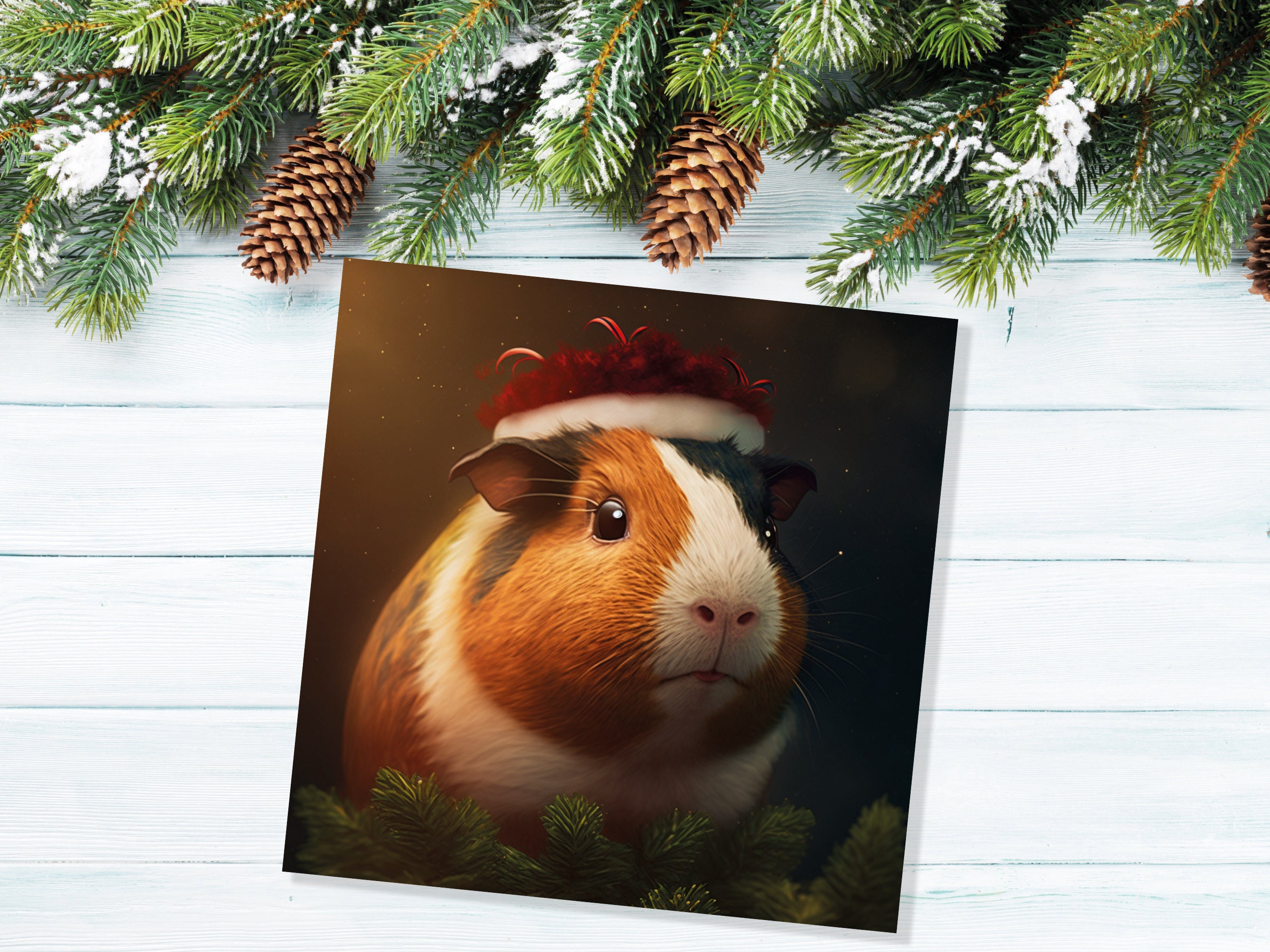 Cute Guinea Pig Christmas Card Wearing Xmas Hat Unique Greetings For Cavy Fans Family Friends Xmas 2024 1 or 10 Pack Set for Owners Pets Fun - View 7