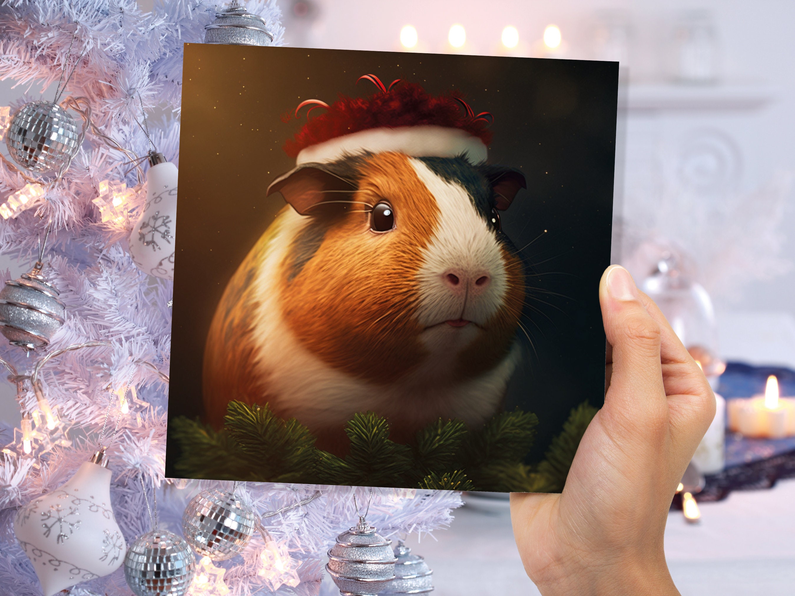 Cute Guinea Pig Christmas Card Wearing Xmas Hat Unique Greetings For Cavy Fans Family Friends Xmas 2024 1 or 10 Pack Set for Owners Pets Fun - View 8