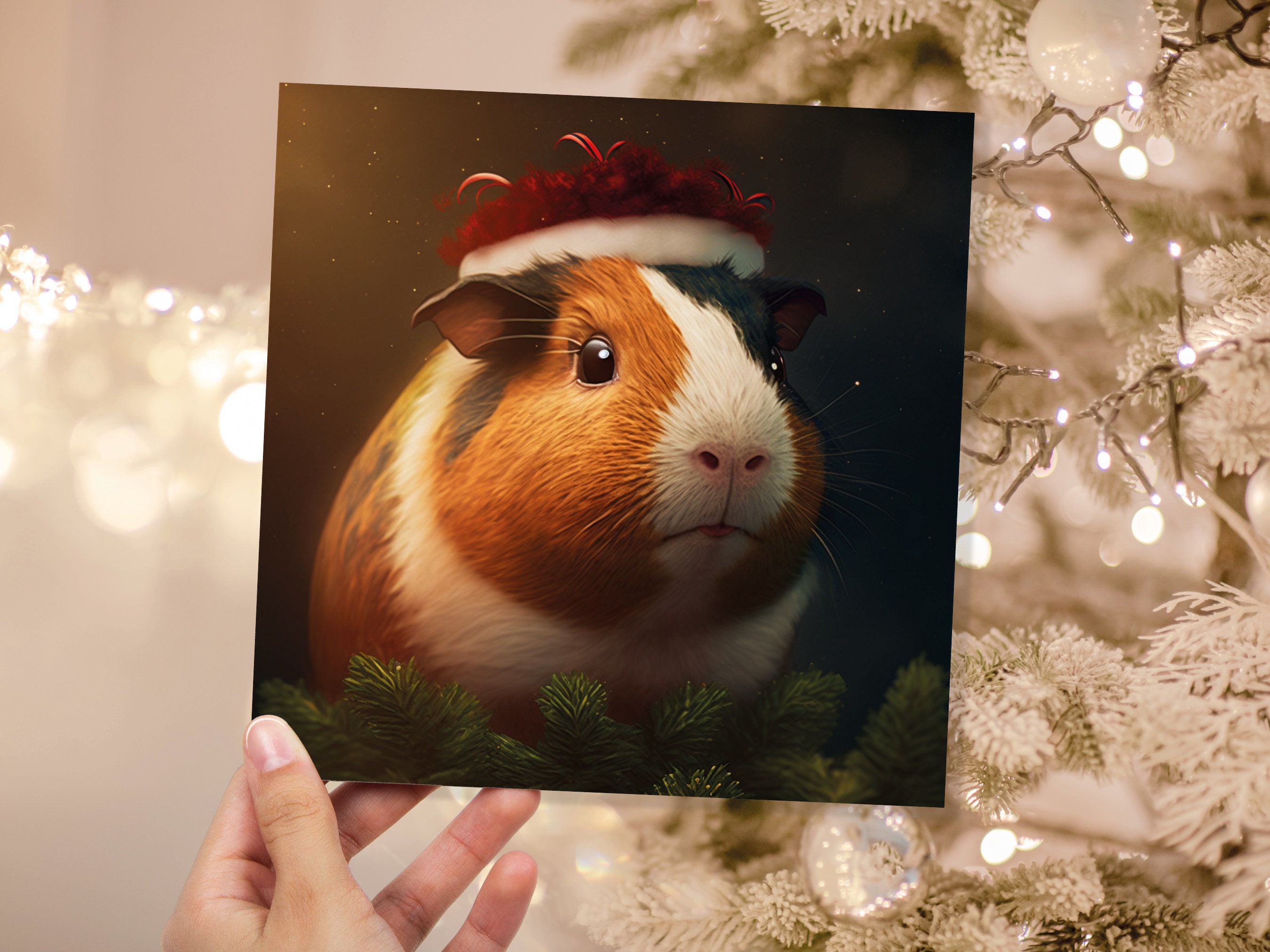 Cute Guinea Pig Christmas Card Wearing Xmas Hat Unique Greetings For Cavy Fans Family Friends Xmas 2024 1 or 10 Pack Set for Owners Pets Fun - View 9