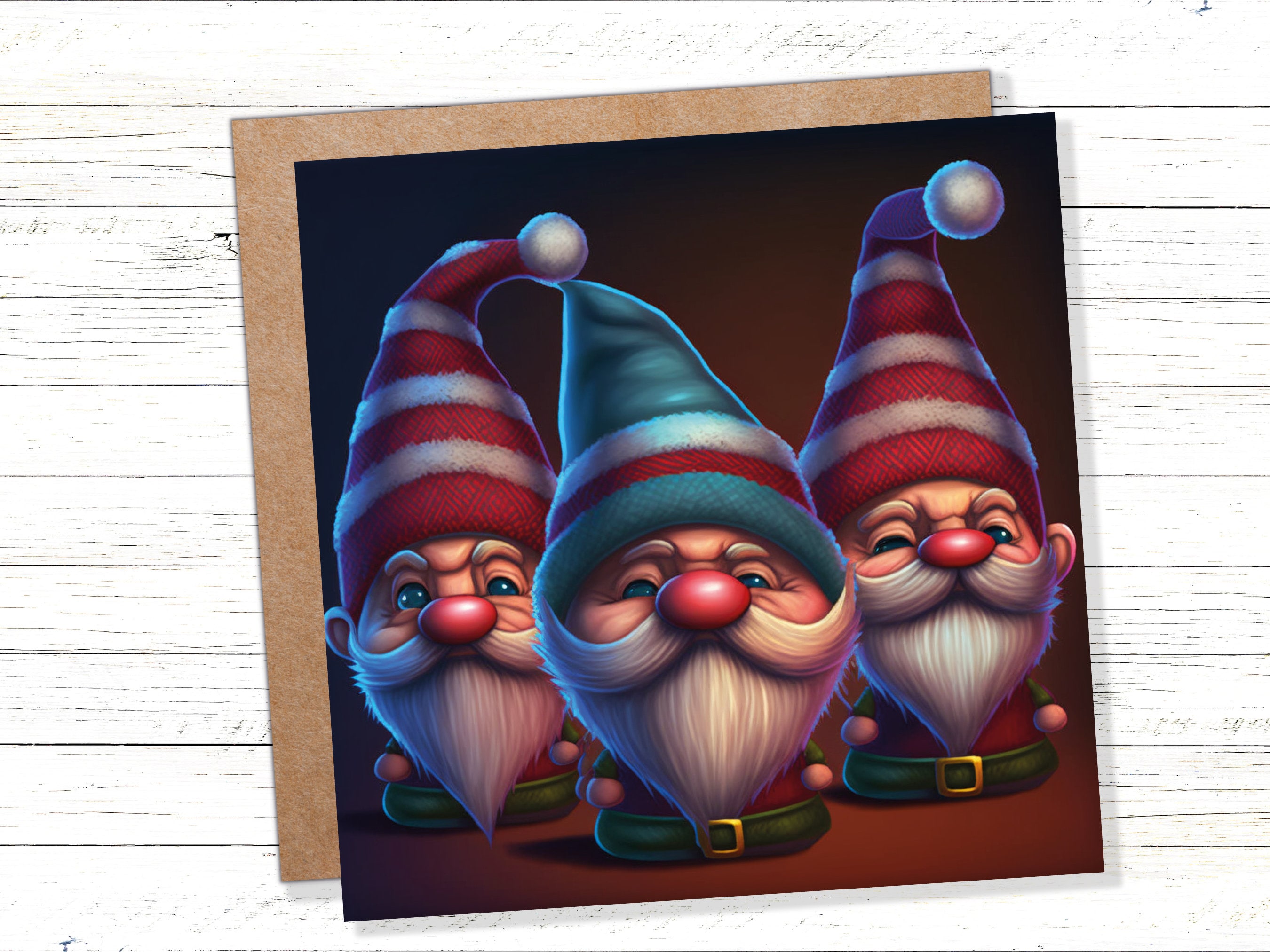 Funny Gnomes Christmas Card Cute Little Grumpy Dwarves Festive Hats and White Beards Magical Gnome Elf Cards For Family Friends Xmas 2024