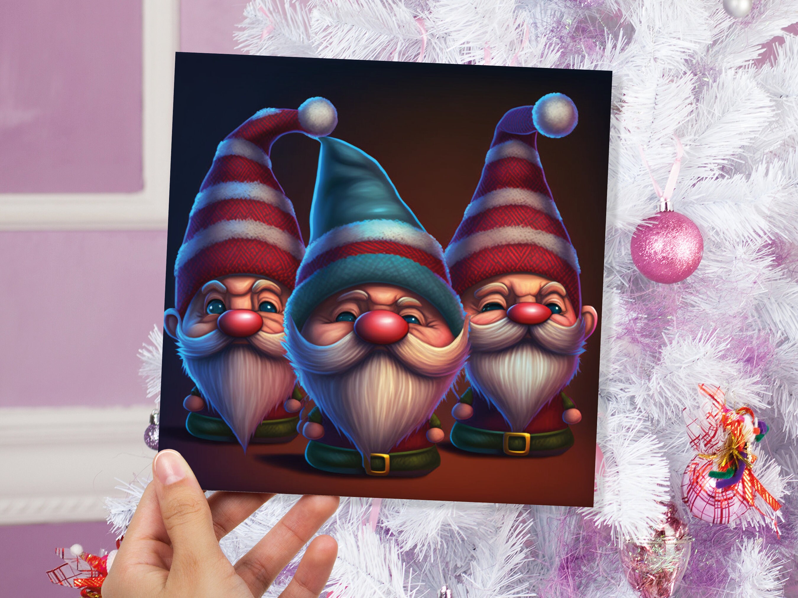 Funny Gnomes Christmas Card Cute Little Grumpy Dwarves Festive Hats and White Beards Magical Gnome Elf Cards For Family Friends Xmas 2024 - View 2