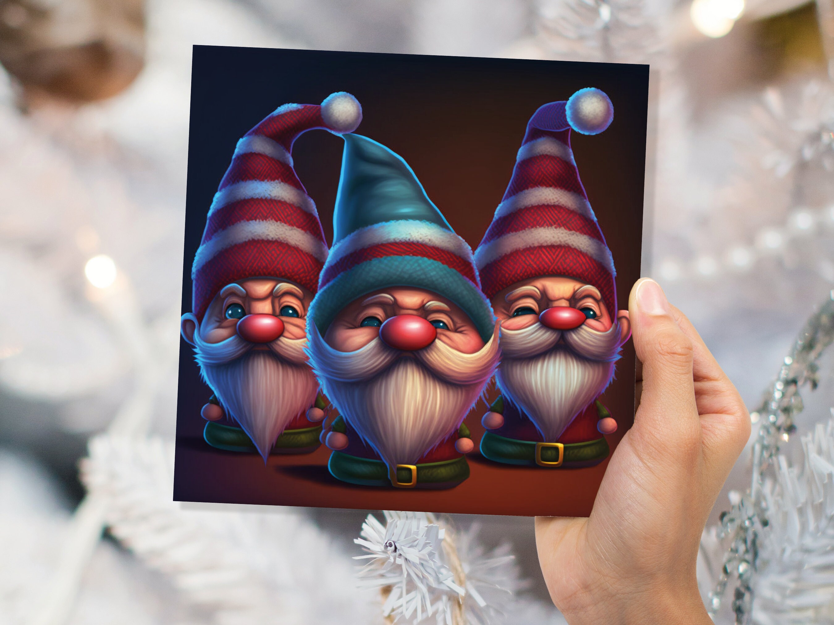 Funny Gnomes Christmas Card Cute Little Grumpy Dwarves Festive Hats and White Beards Magical Gnome Elf Cards For Family Friends Xmas 2024 - View 3