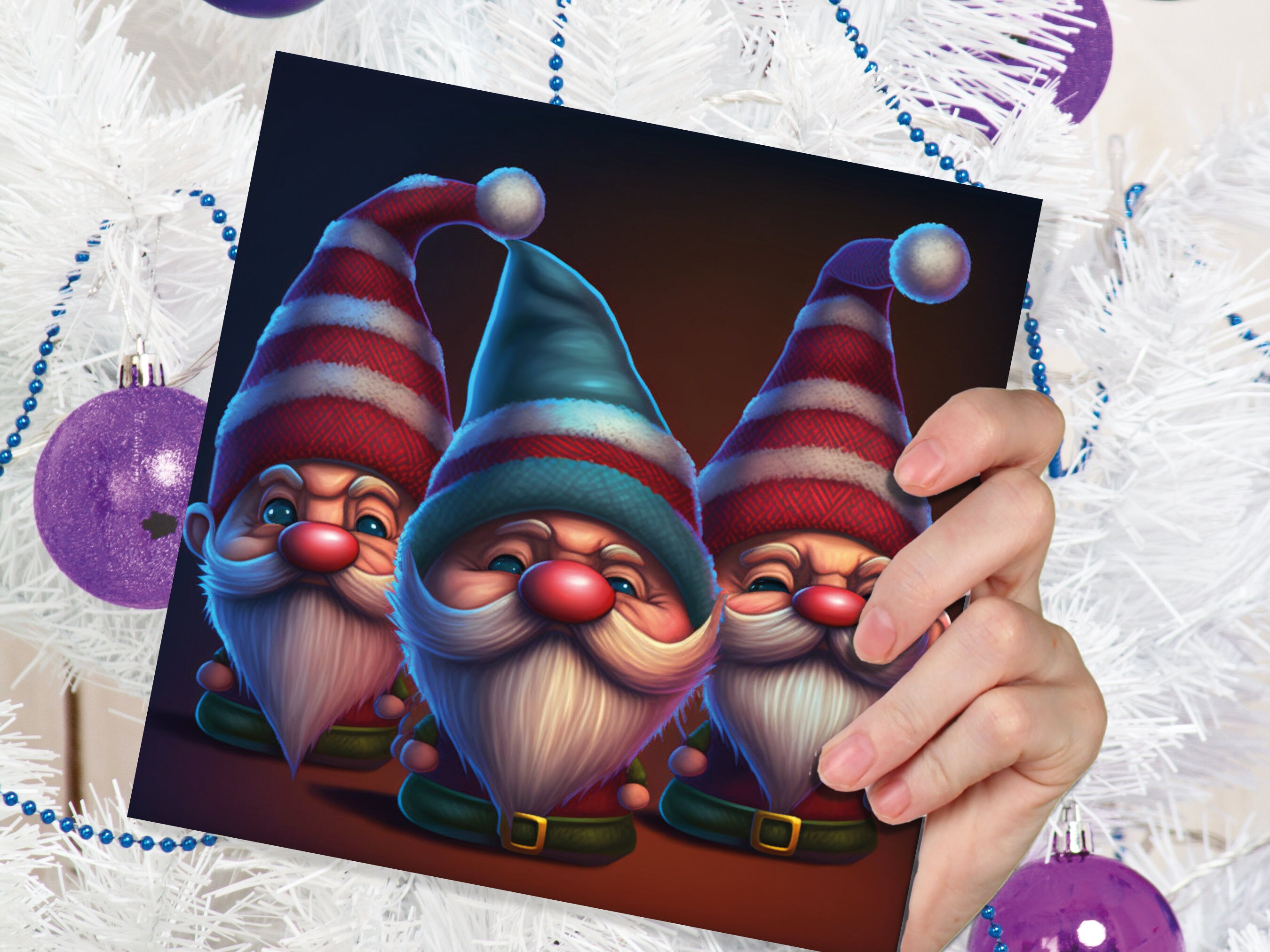 Funny Gnomes Christmas Card Cute Little Grumpy Dwarves Festive Hats and White Beards Magical Gnome Elf Cards For Family Friends Xmas 2024 - View 4