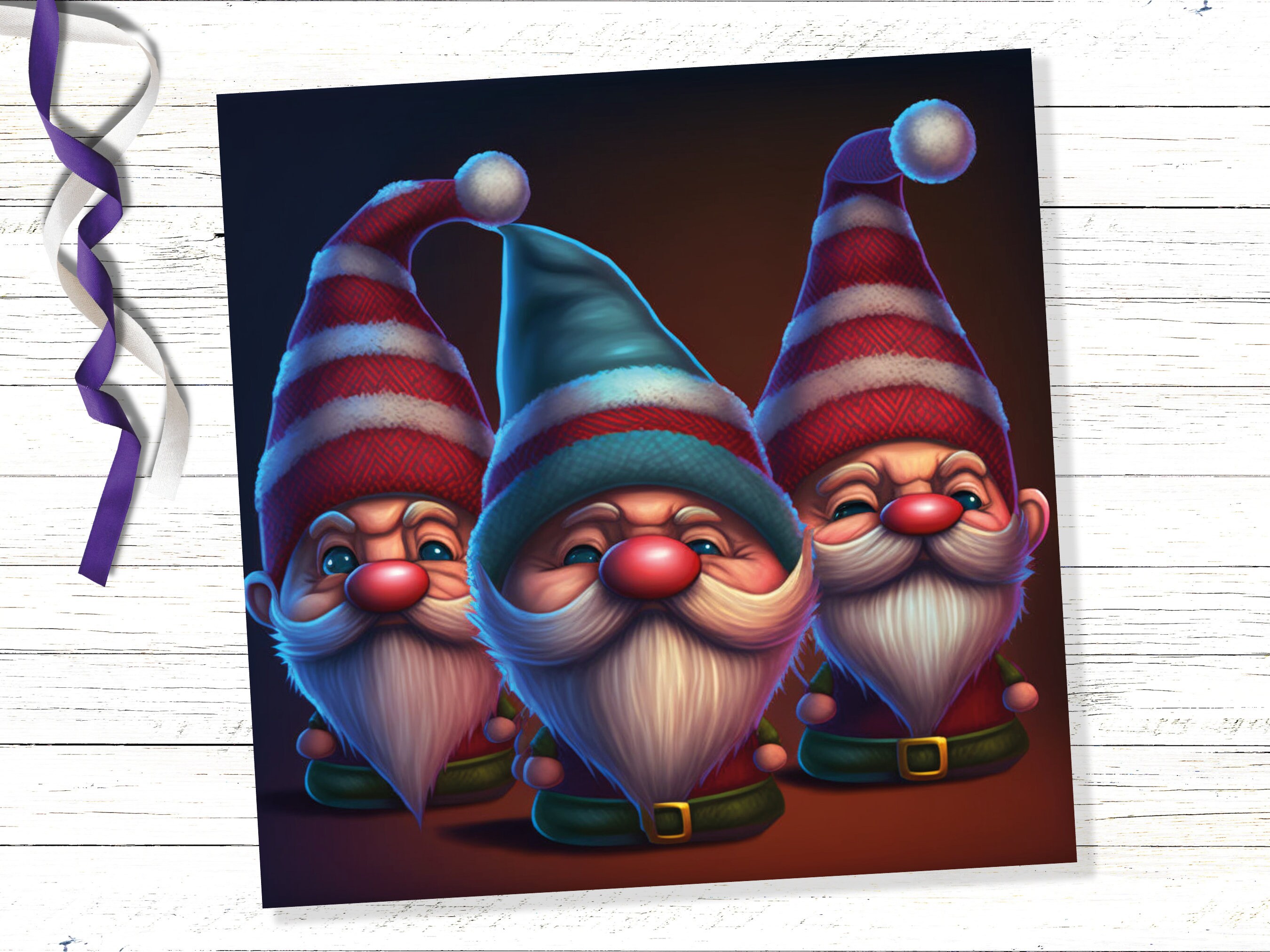 Funny Gnomes Christmas Card Cute Little Grumpy Dwarves Festive Hats and White Beards Magical Gnome Elf Cards For Family Friends Xmas 2024 - View 5