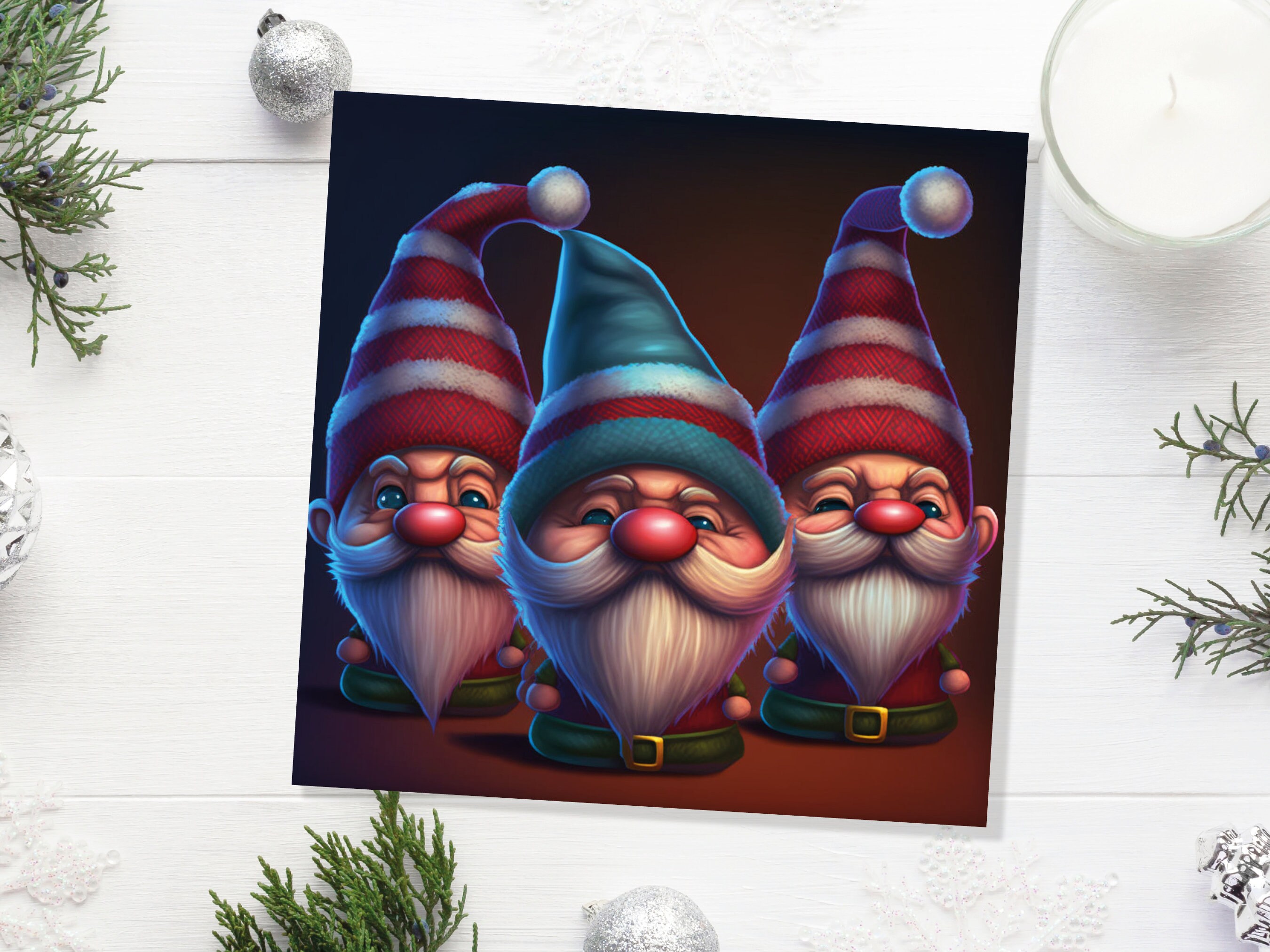 Funny Gnomes Christmas Card Cute Little Grumpy Dwarves Festive Hats and White Beards Magical Gnome Elf Cards For Family Friends Xmas 2024 - View 7