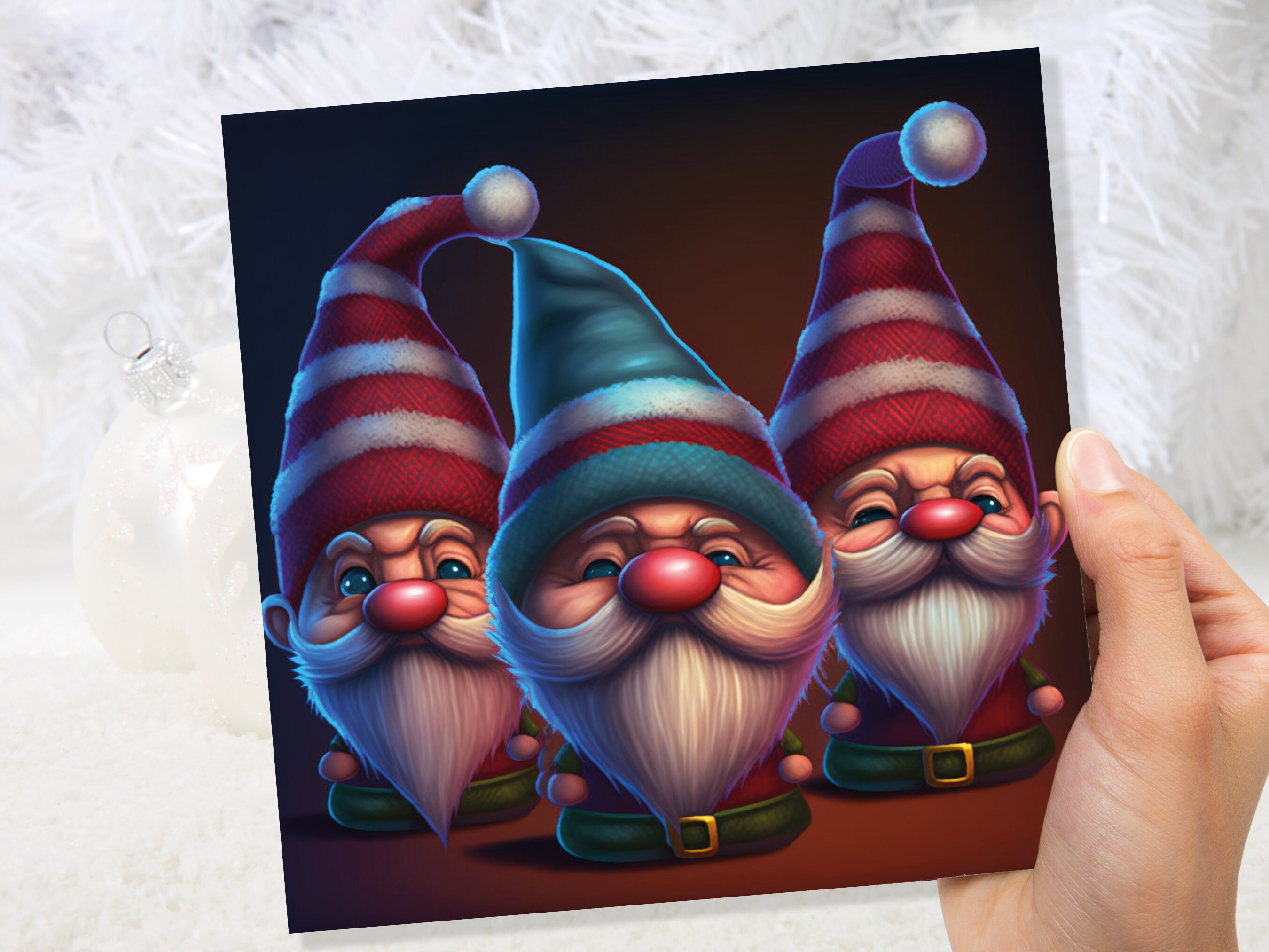 Funny Gnomes Christmas Card Cute Little Grumpy Dwarves Festive Hats and White Beards Magical Gnome Elf Cards For Family Friends Xmas 2024 - View 8