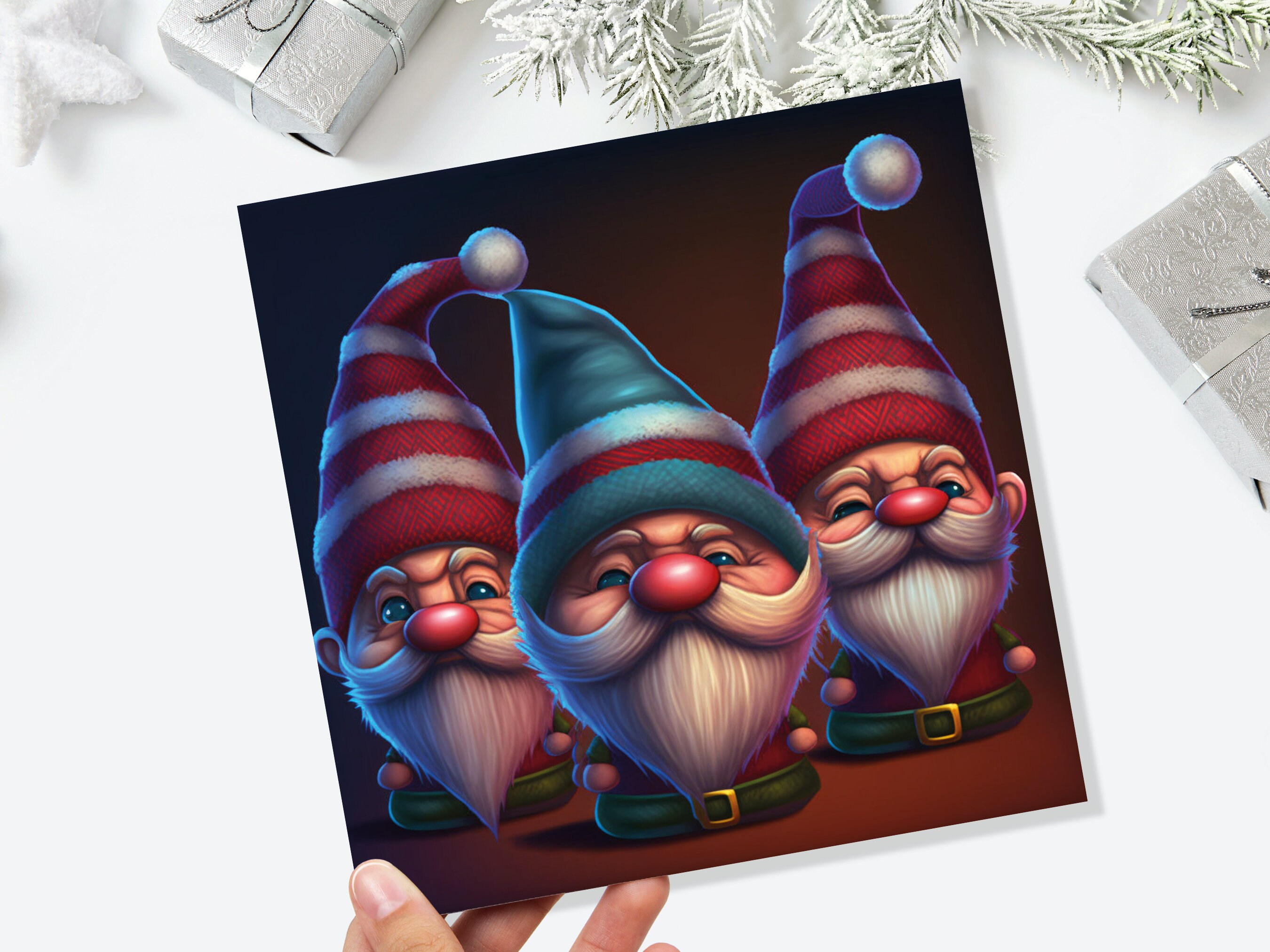 Funny Gnomes Christmas Card Cute Little Grumpy Dwarves Festive Hats and White Beards Magical Gnome Elf Cards For Family Friends Xmas 2024 - View 9