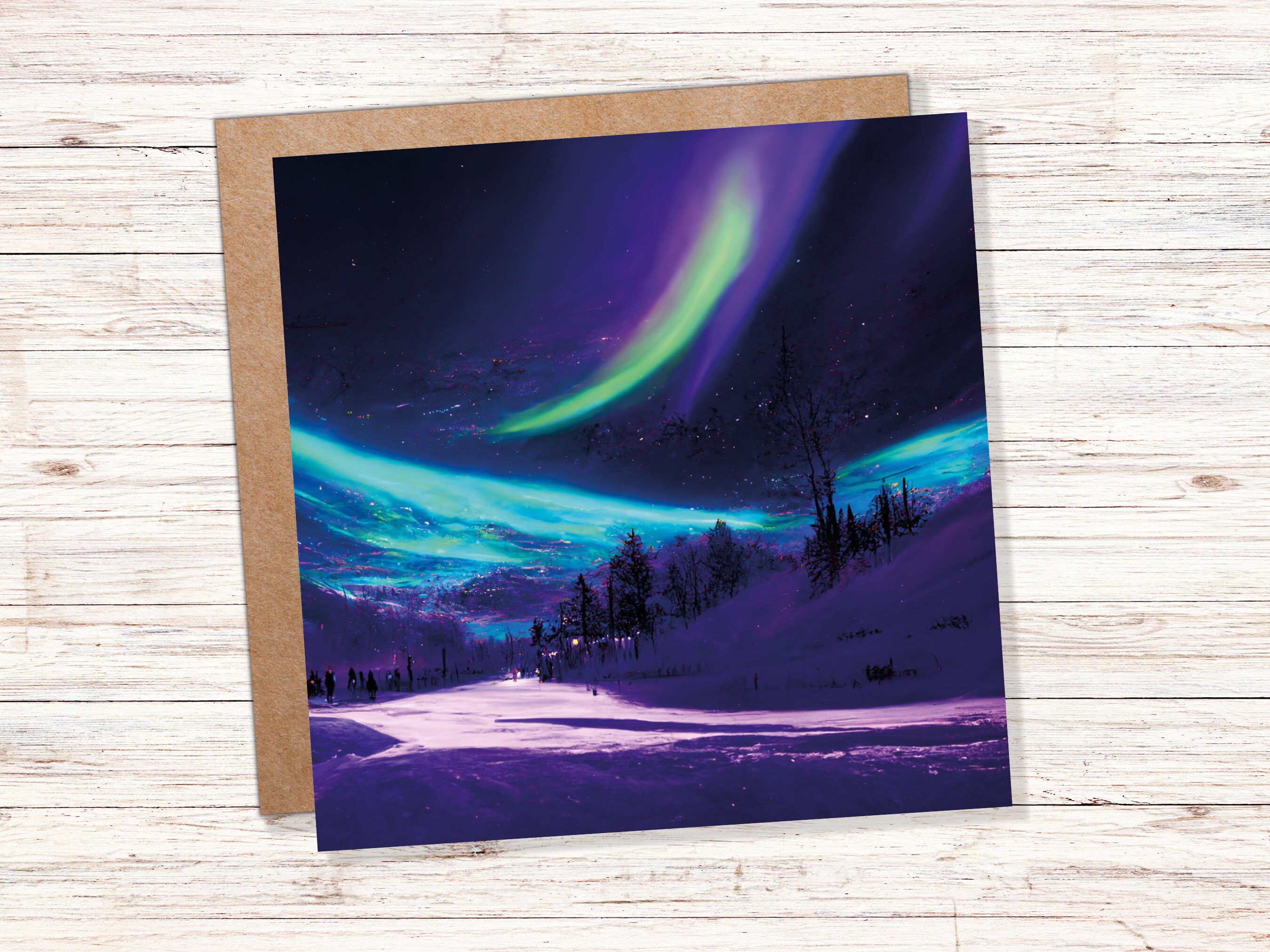 Northern Lights Painting Card Snow Scene Green Purple Aurora Borealis Polar Sky Winter Night Cards For Family Friends Xmas 2024 Thank You - View 3