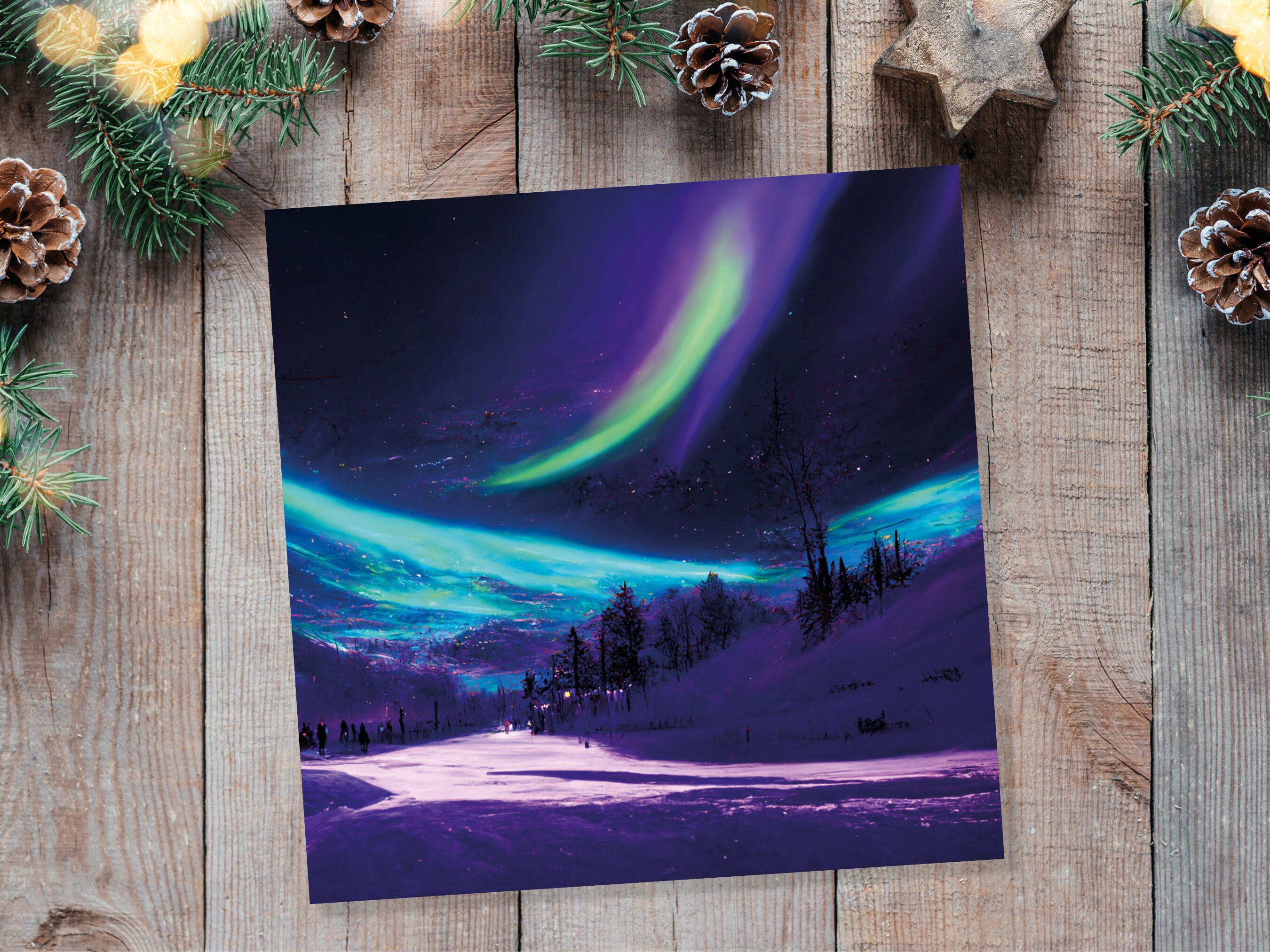 Northern Lights Painting Card Snow Scene Green Purple Aurora Borealis Polar Sky Winter Night Cards For Family Friends Xmas 2024 Thank You - View 7