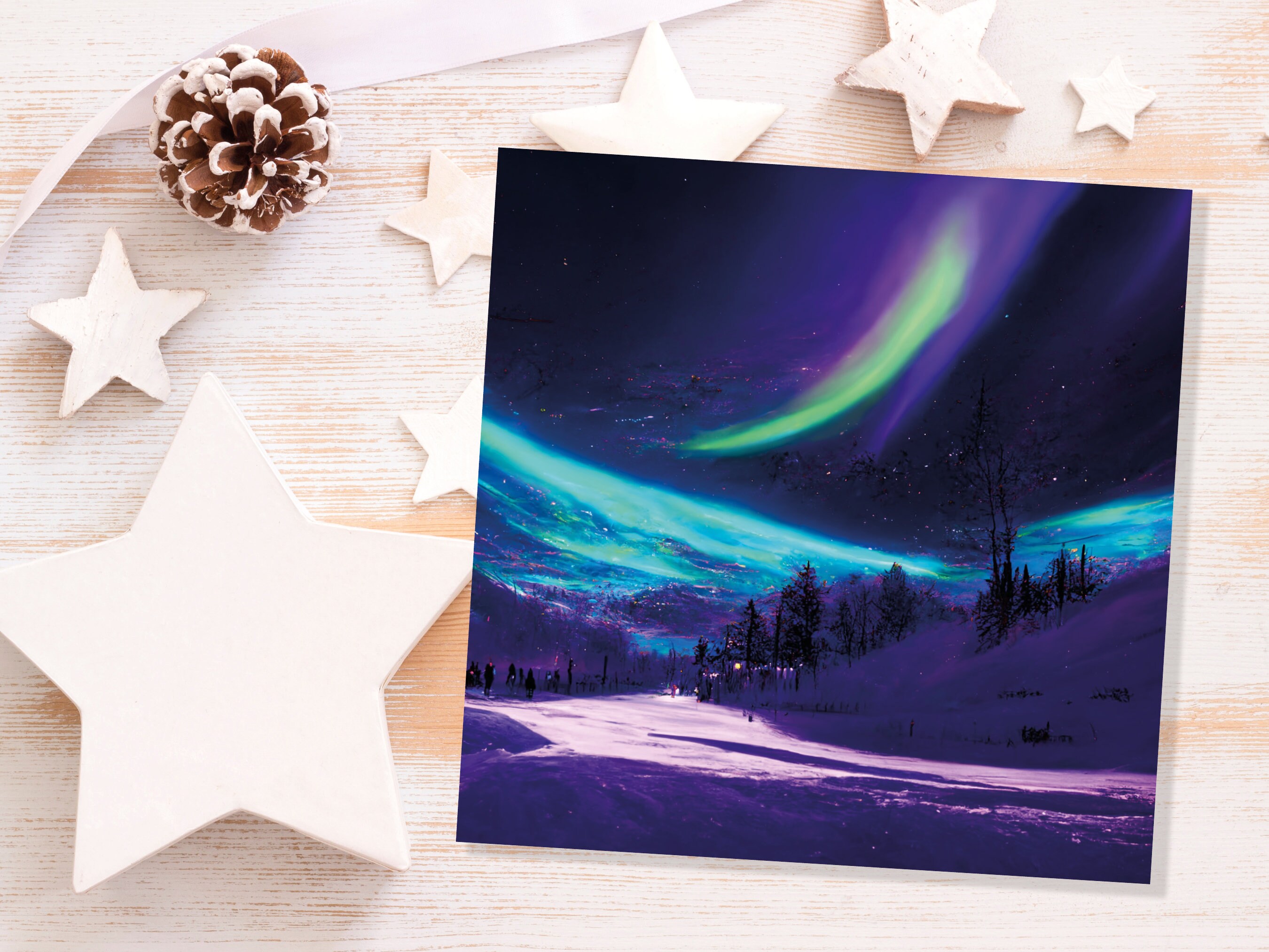 Northern Lights Painting Card Snow Scene Green Purple Aurora Borealis Polar Sky Winter Night Cards For Family Friends Xmas 2024 Thank You - View 8