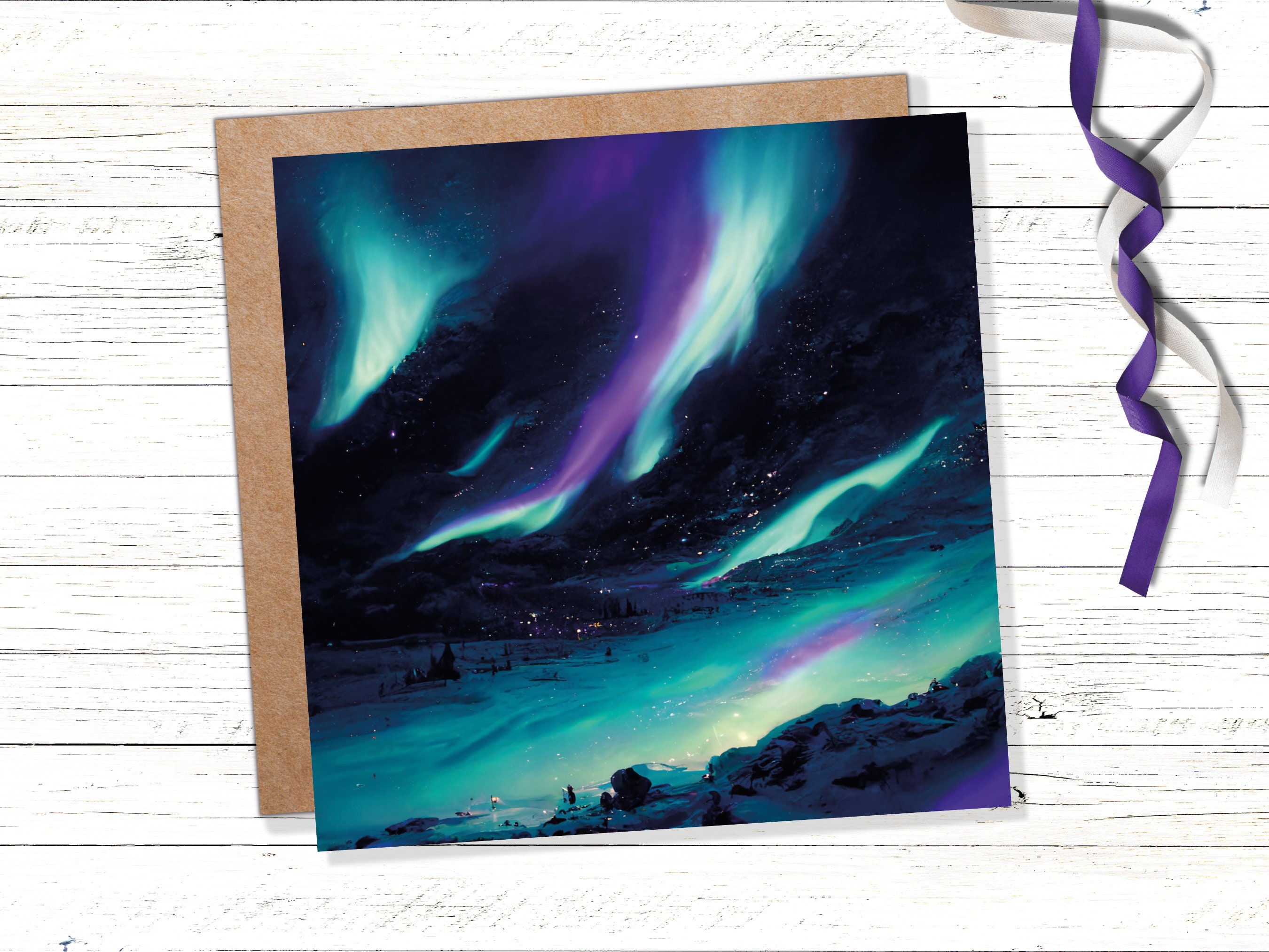 Polar Lights Card Aurora Borealis Glowing Ski Slopes Snowy Scenery Glittering Snow Northern Sky Cards For Family Friends Xmas 2024 Thank You - View 9