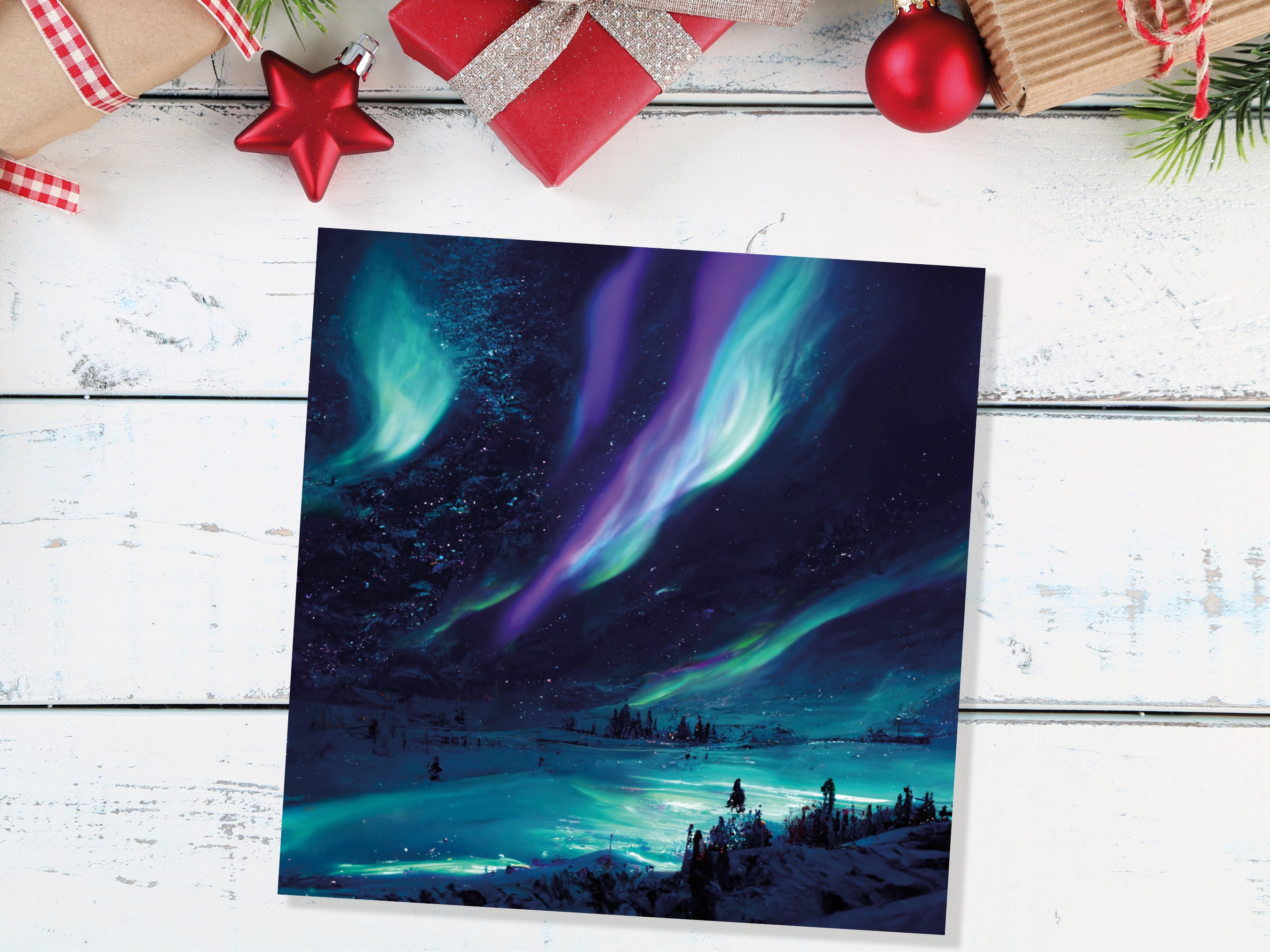 Magical Landscape Card Aurora Borealis Glowing Icy Northern Lights Glistening Snow Scene Galaxy Cards For Family Friends Christmas Thank You - View 9