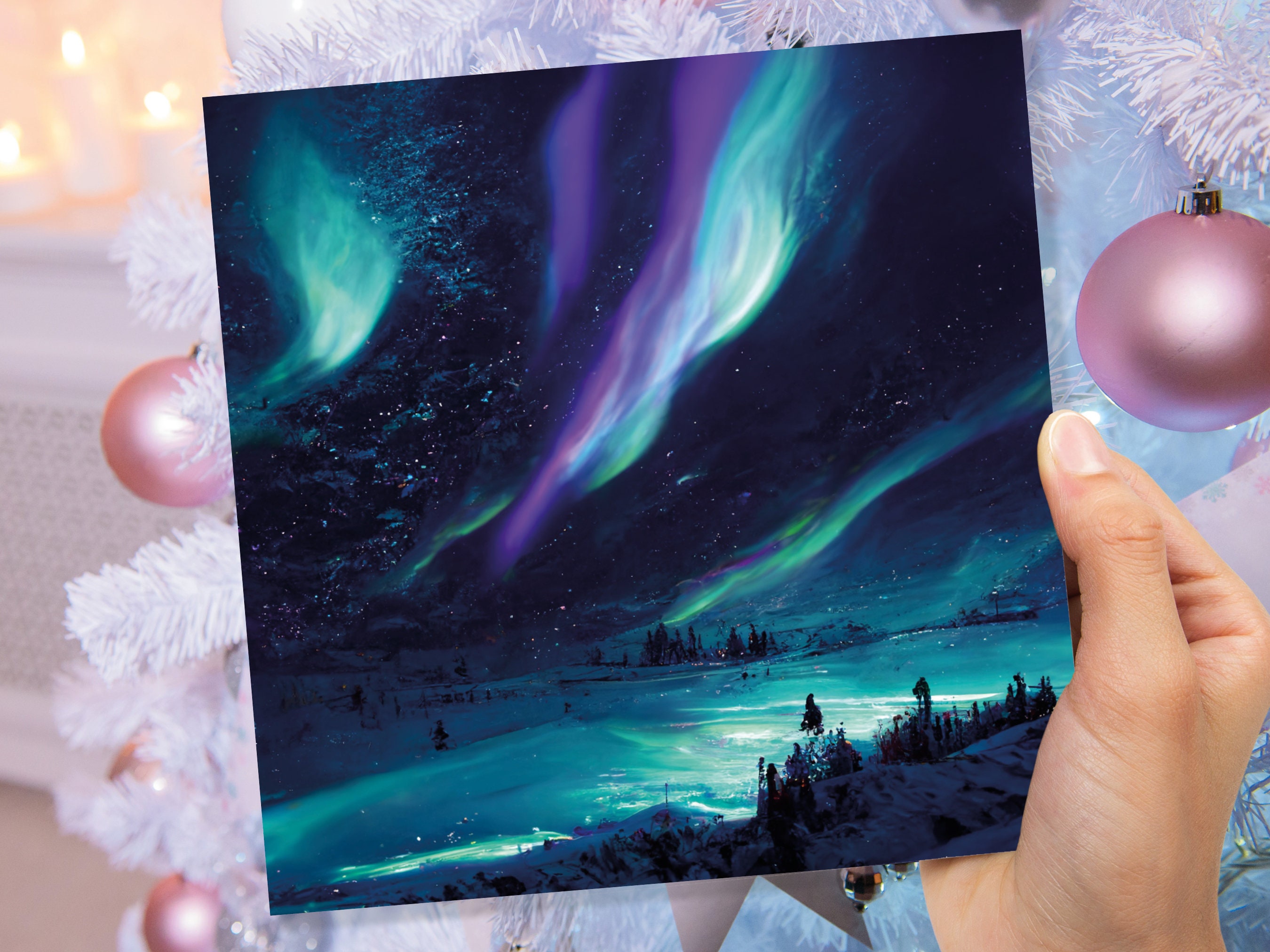 Magical Landscape Card Aurora Borealis Glowing Icy Northern Lights Glistening Snow Scene Galaxy Cards For Family Friends Christmas Thank You - View 8