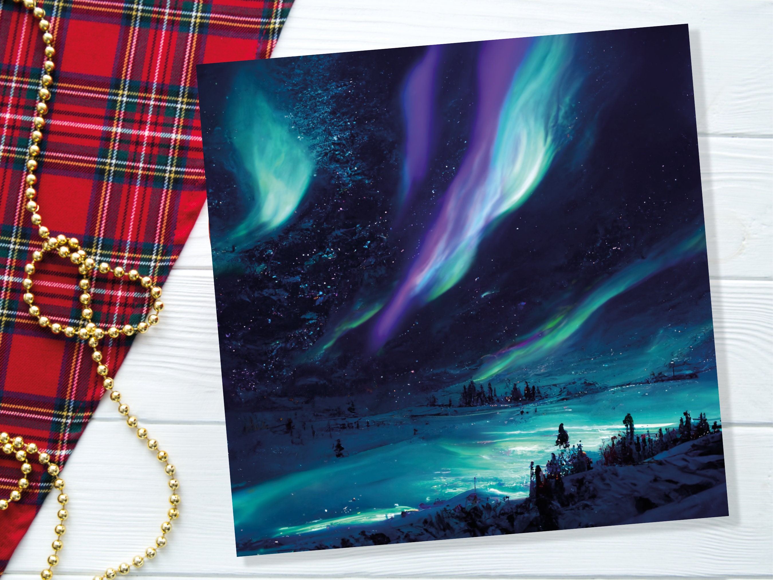 Magical Landscape Card Aurora Borealis Glowing Icy Northern Lights Glistening Snow Scene Galaxy Cards For Family Friends Christmas Thank You - View 7