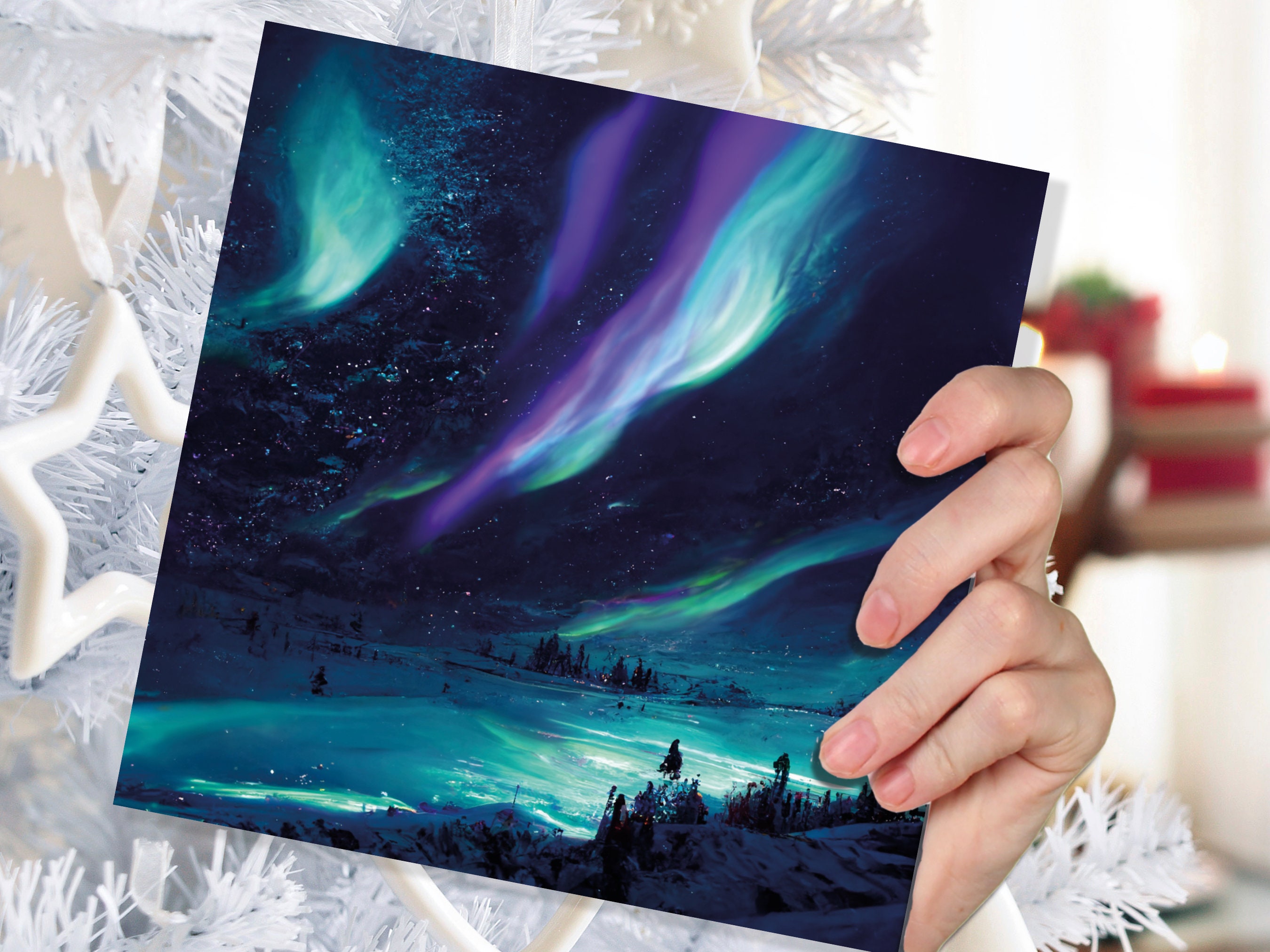 Magical Landscape Card Aurora Borealis Glowing Icy Northern Lights Glistening Snow Scene Galaxy Cards For Family Friends Christmas Thank You - View 4