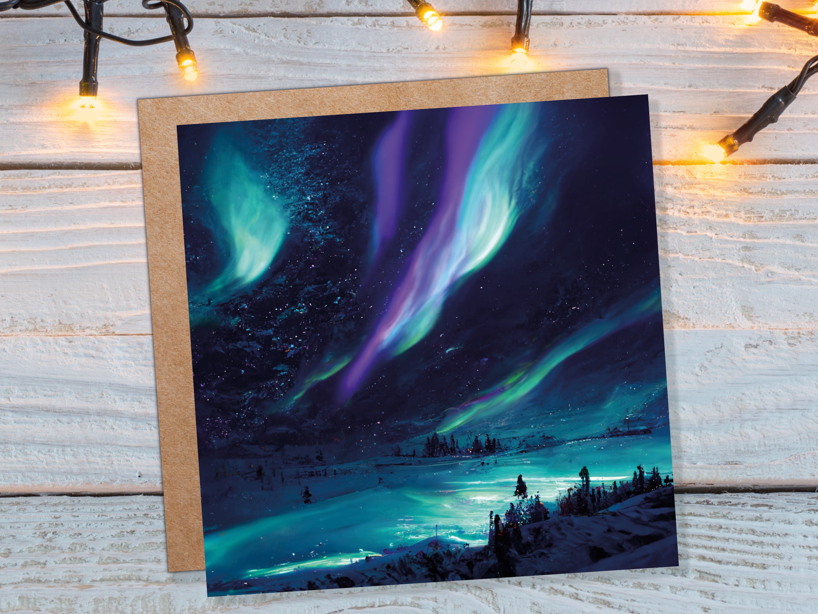 Magical Landscape Card Aurora Borealis Glowing Icy Northern Lights Glistening Snow Scene Galaxy Cards For Family Friends Christmas Thank You - View 2