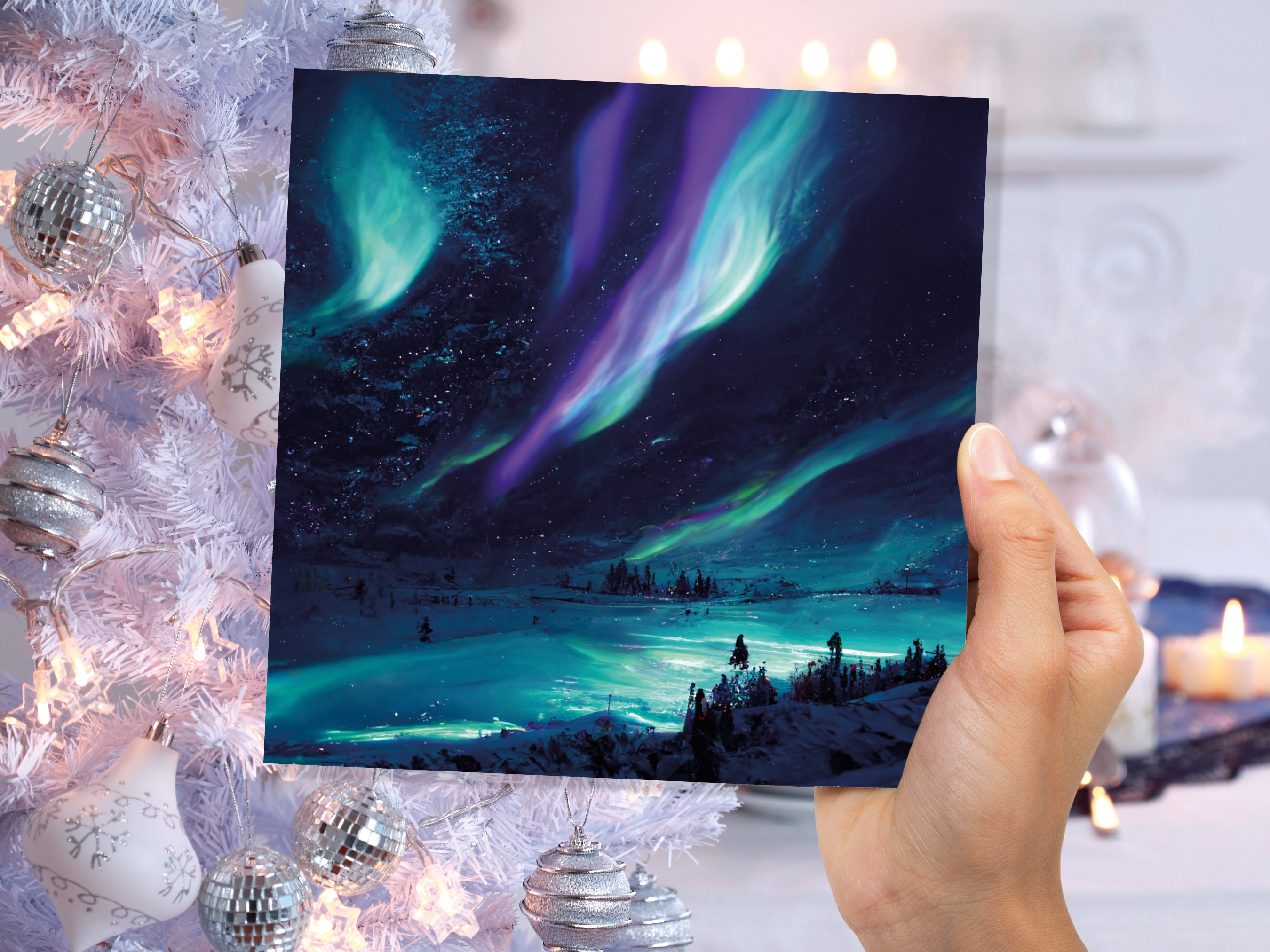 Magical Landscape Card Aurora Borealis Glowing Icy Northern Lights Glistening Snow Scene Galaxy Cards For Family Friends Christmas Thank You - View 5