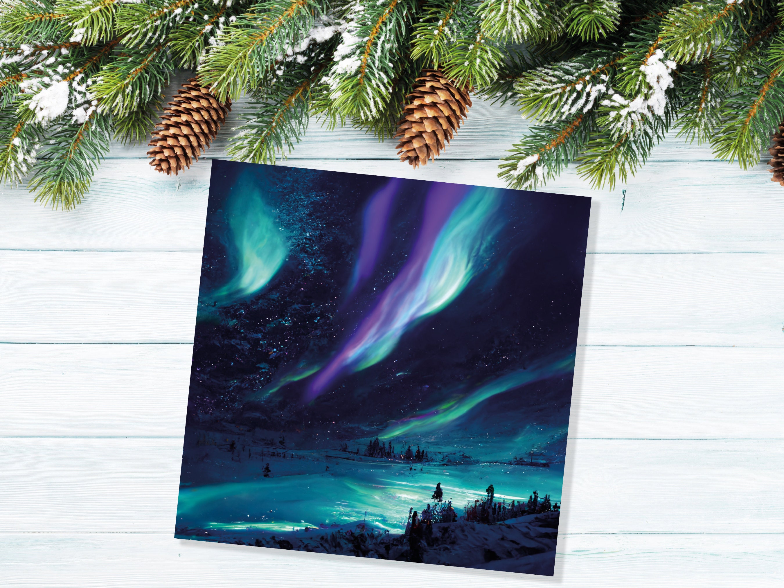 Magical Landscape Card Aurora Borealis Glowing Icy Northern Lights Glistening Snow Scene Galaxy Cards For Family Friends Christmas Thank You - View 6