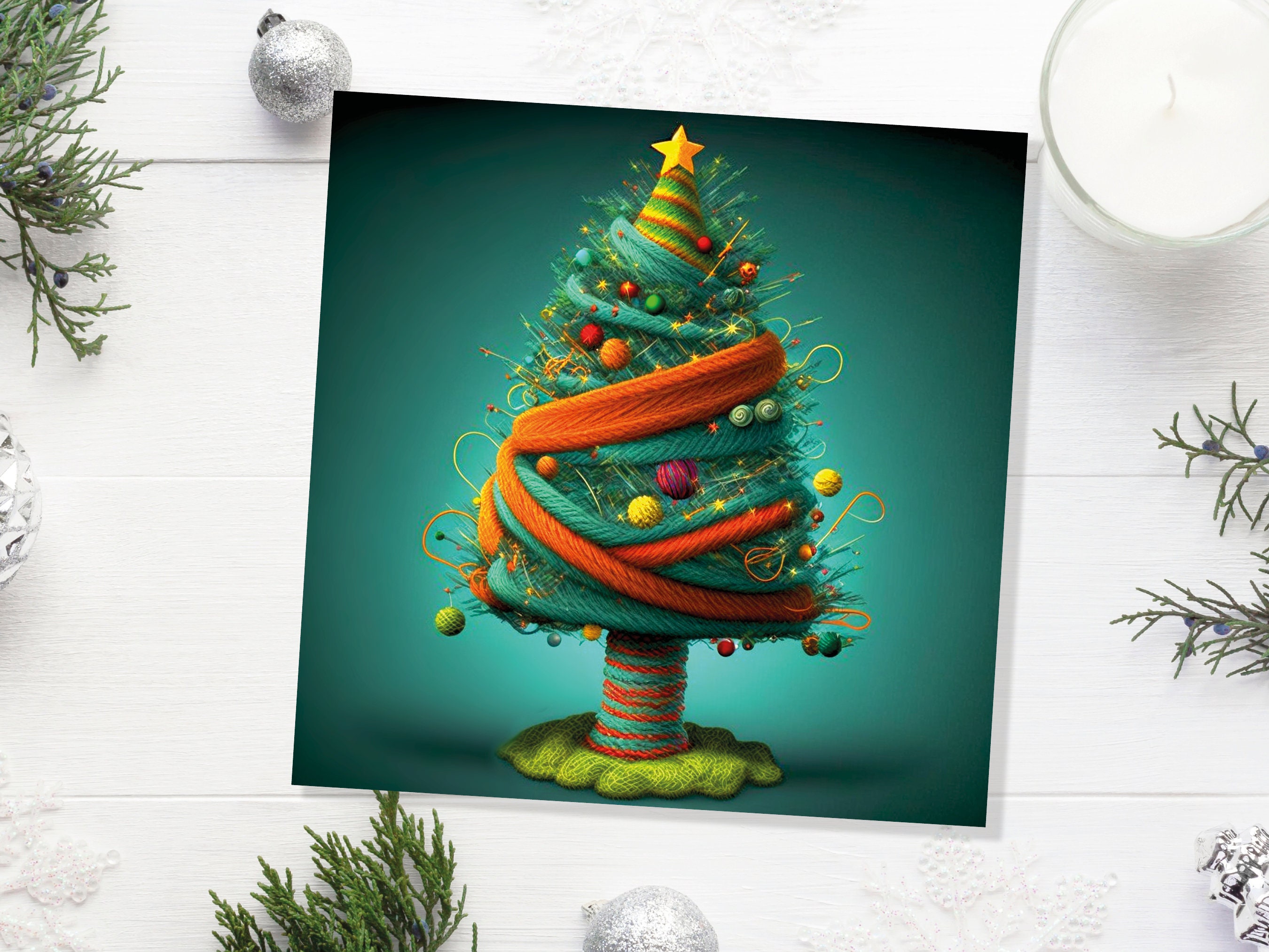 Knitters Christmas Tree Card Knitted Knitting Crochet Yarn Wool Crafters Crafting Woollen Bobbles Felt Xmas Cards For Family Friends 2024 - View 7