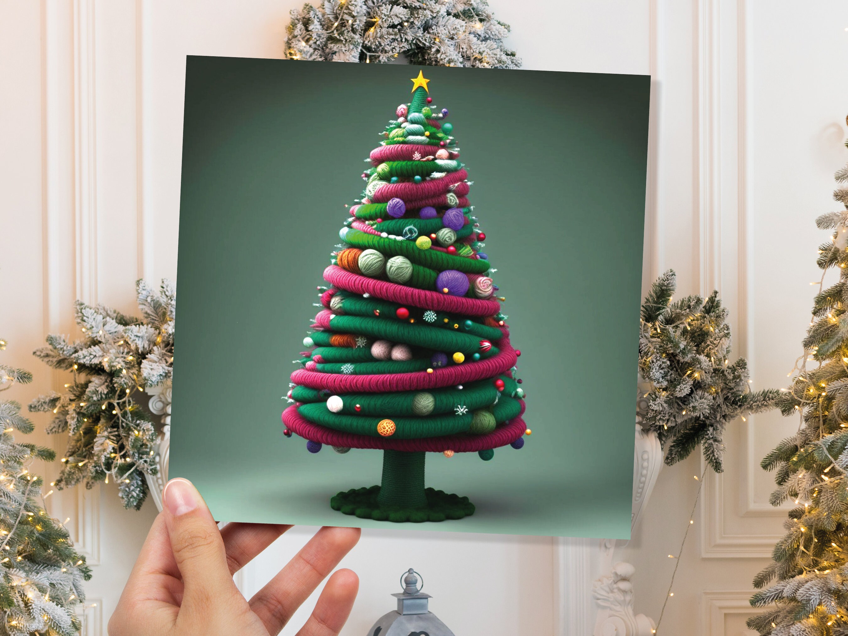 Knitters Christmas Tree Card Knitted Knitting Crocheters Yarn Wool Crafters Crafting Unusual Crafts Trees Xmas Cards For Family Friends 2024 - View 10