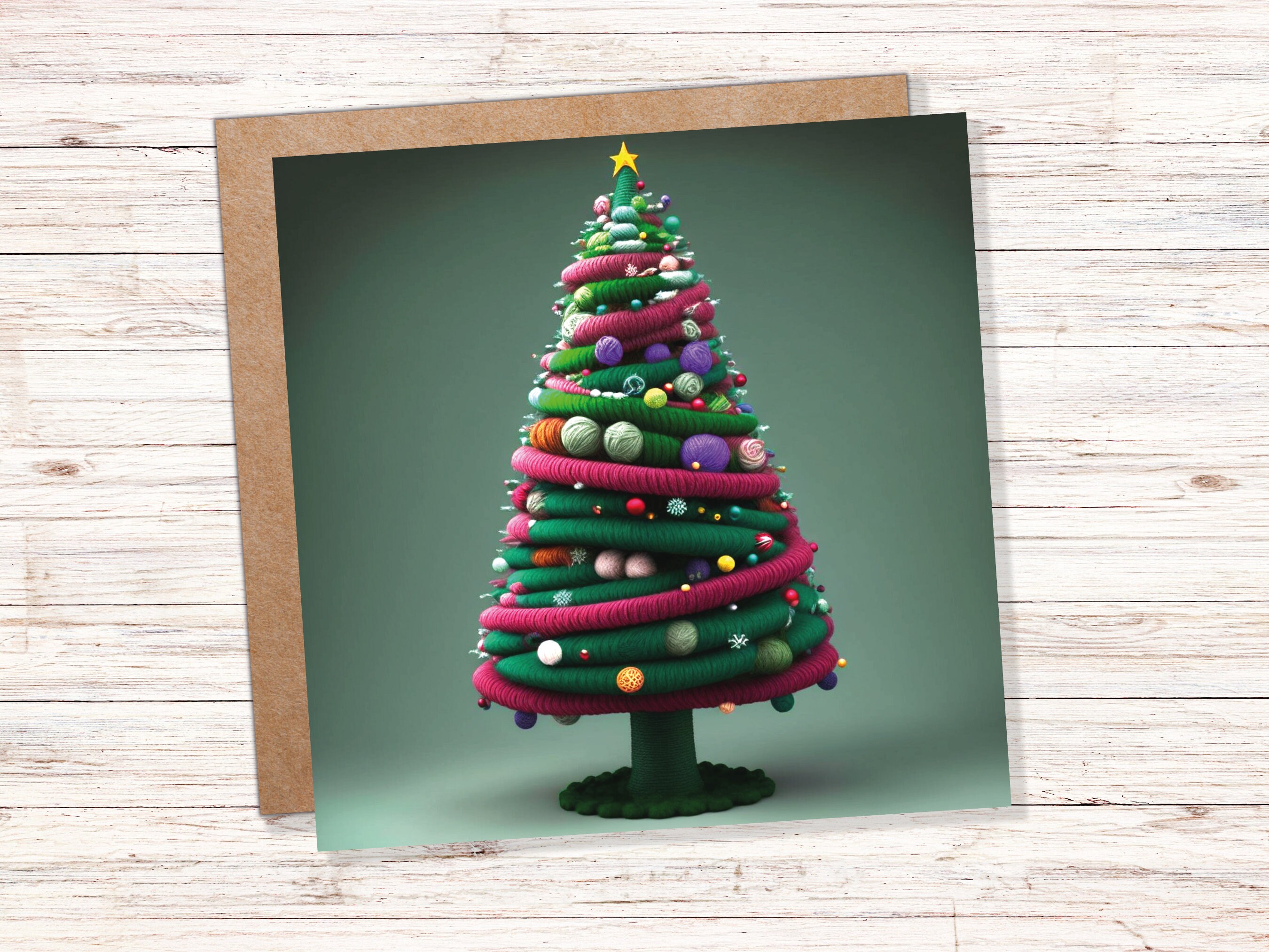 Knitters Christmas Tree Card Knitted Knitting Crocheters Yarn Wool Crafters Crafting Unusual Crafts Trees Xmas Cards For Family Friends 2024 - View 2