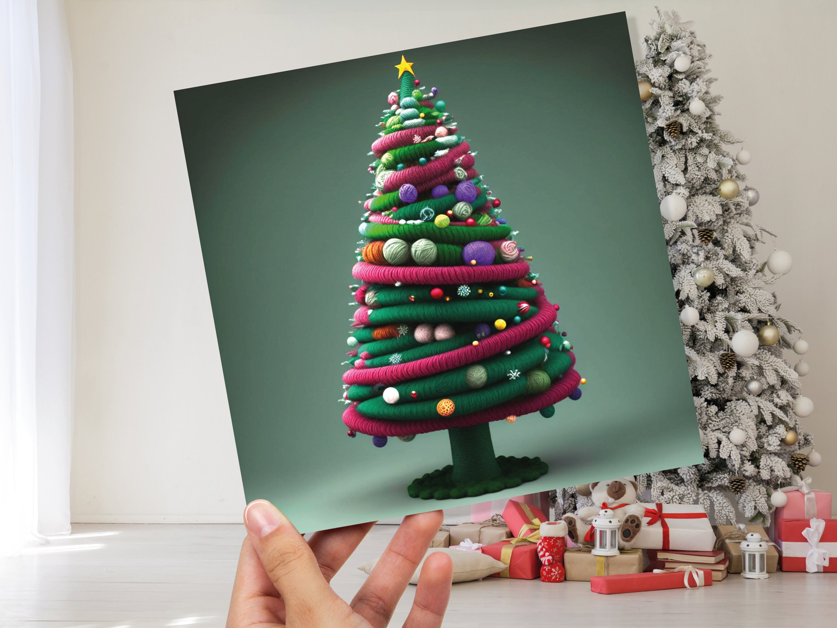 Knitters Christmas Tree Card Knitted Knitting Crocheters Yarn Wool Crafters Crafting Unusual Crafts Trees Xmas Cards For Family Friends 2024 - View 4