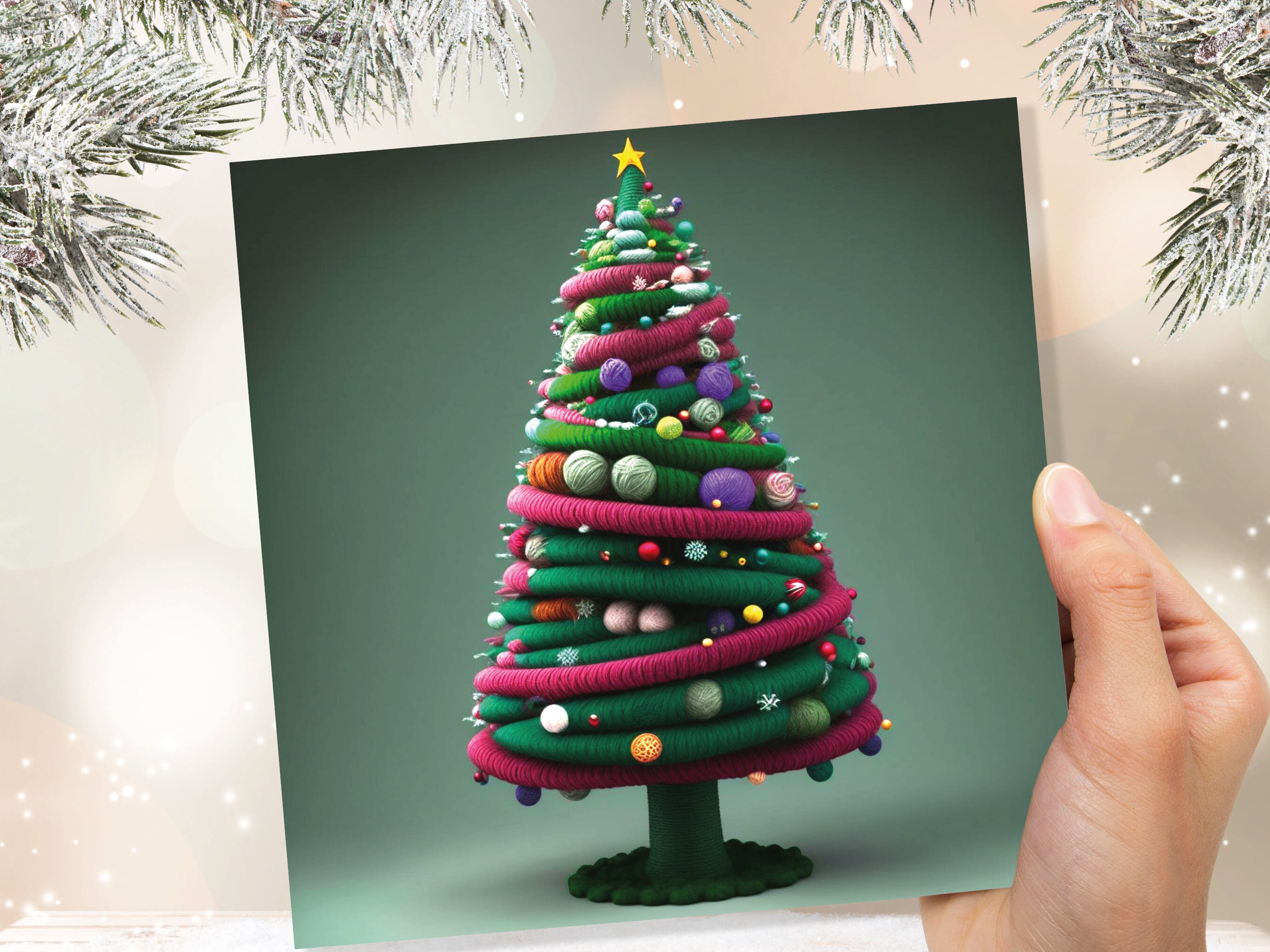 Knitters Christmas Tree Card Knitted Knitting Crocheters Yarn Wool Crafters Crafting Unusual Crafts Trees Xmas Cards For Family Friends 2024 - View 6