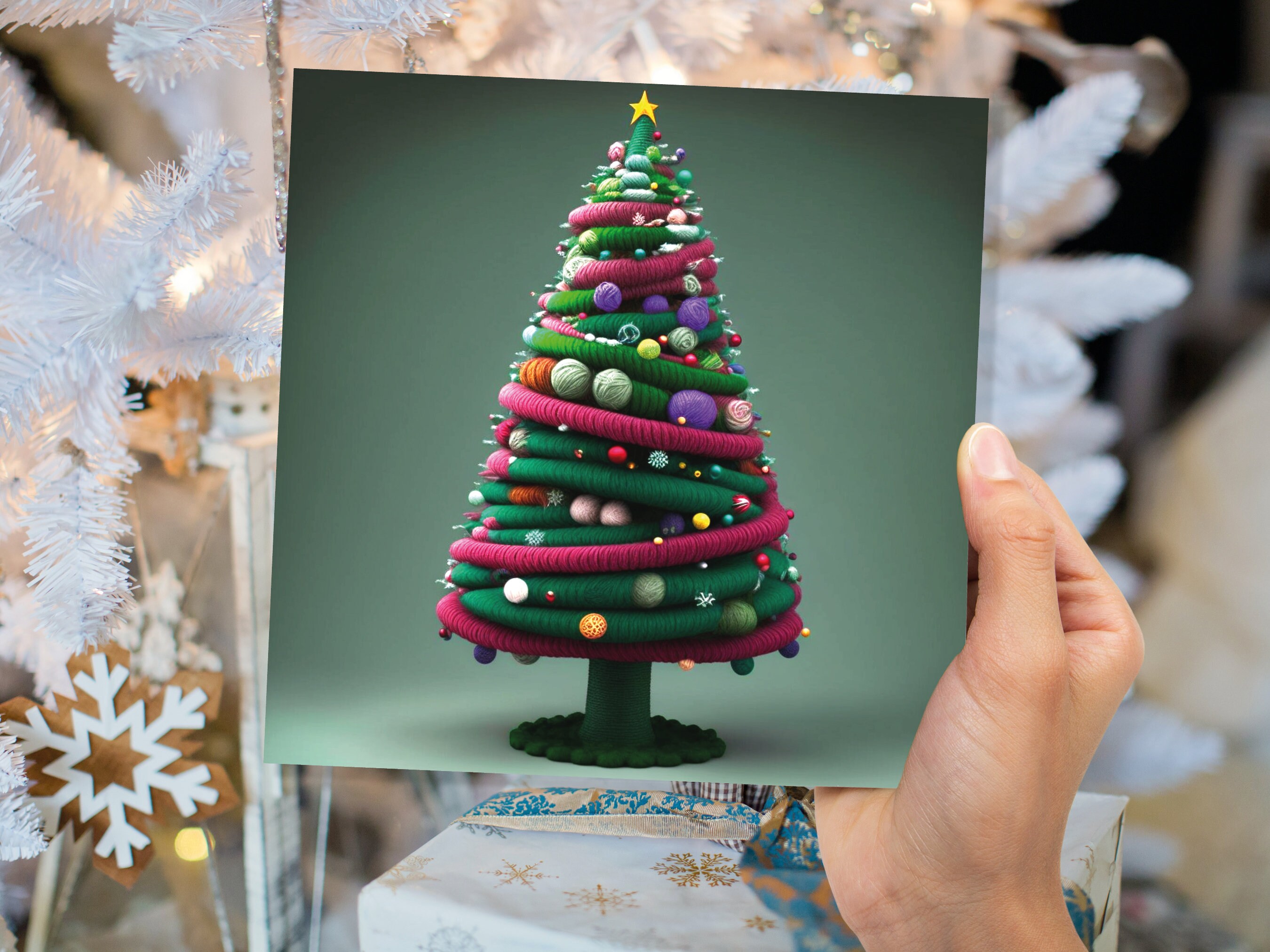 Knitters Christmas Tree Card Knitted Knitting Crocheters Yarn Wool Crafters Crafting Unusual Crafts Trees Xmas Cards For Family Friends 2024 - View 9