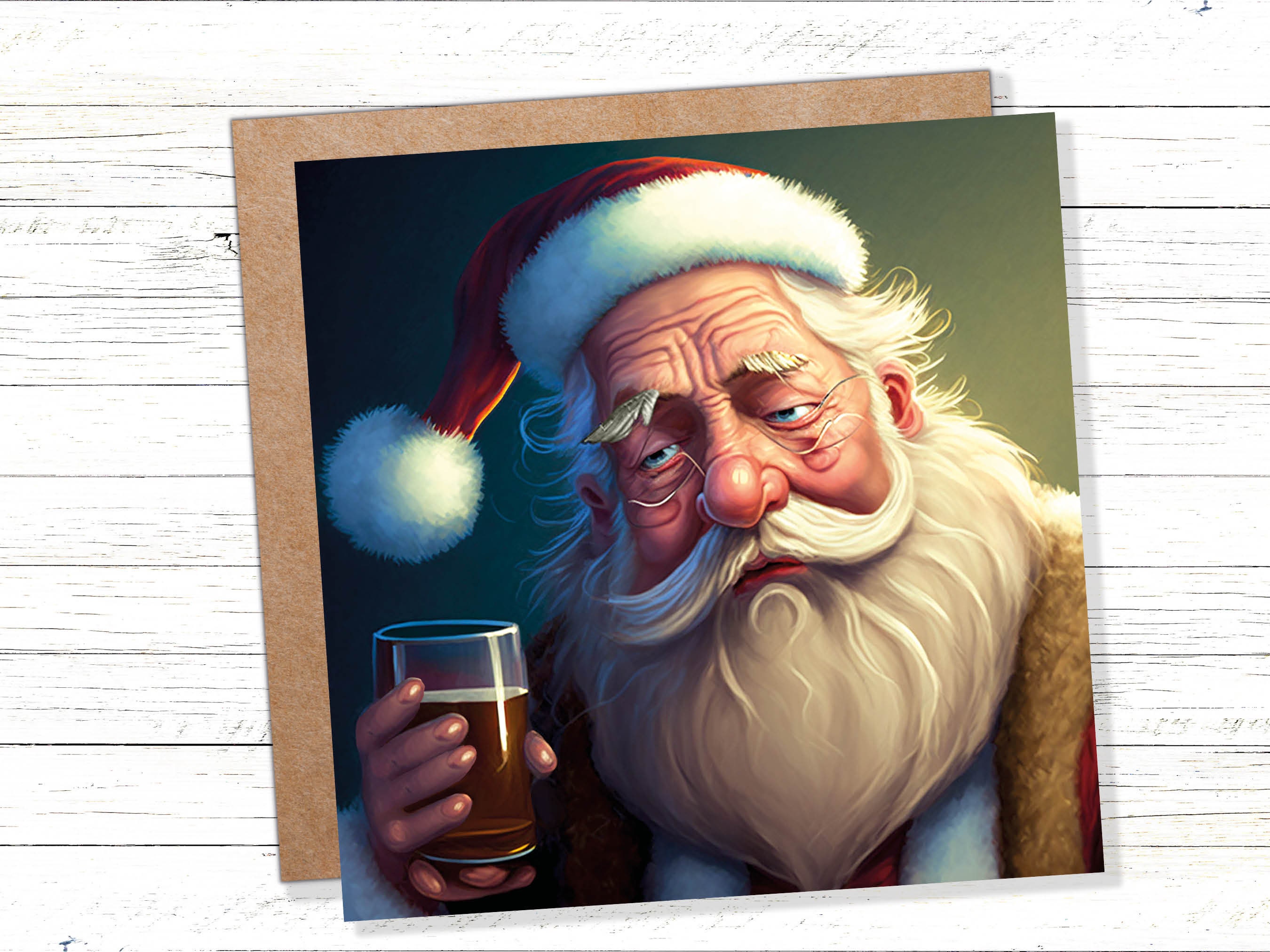 Drunk Santa Claus Christmas Cards Funny Alcoholic Father Xmas Drinking Beer Silly Gag Joke Rough Day Meme Greetings Card Family Friends 2024 - View 10