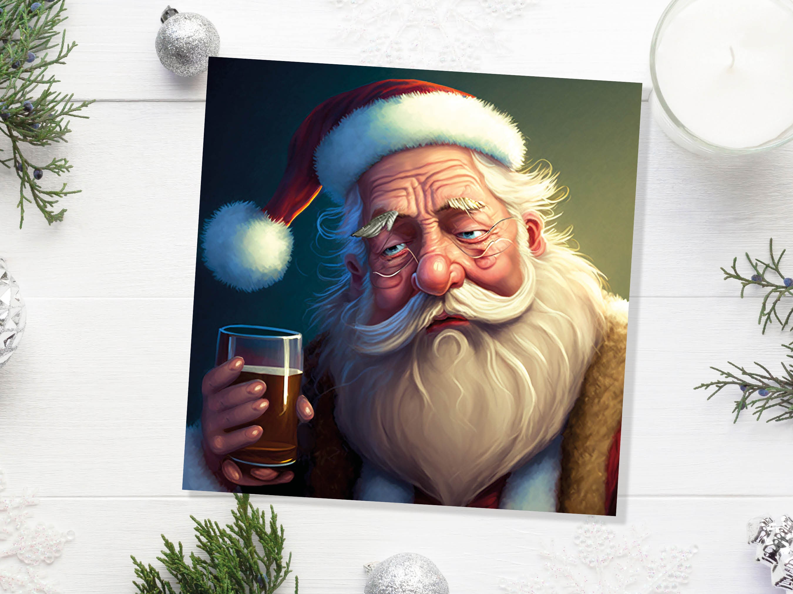 Drunk Santa Claus Christmas Cards Funny Alcoholic Father Xmas Drinking Beer Silly Gag Joke Rough Day Meme Greetings Card Family Friends 2024