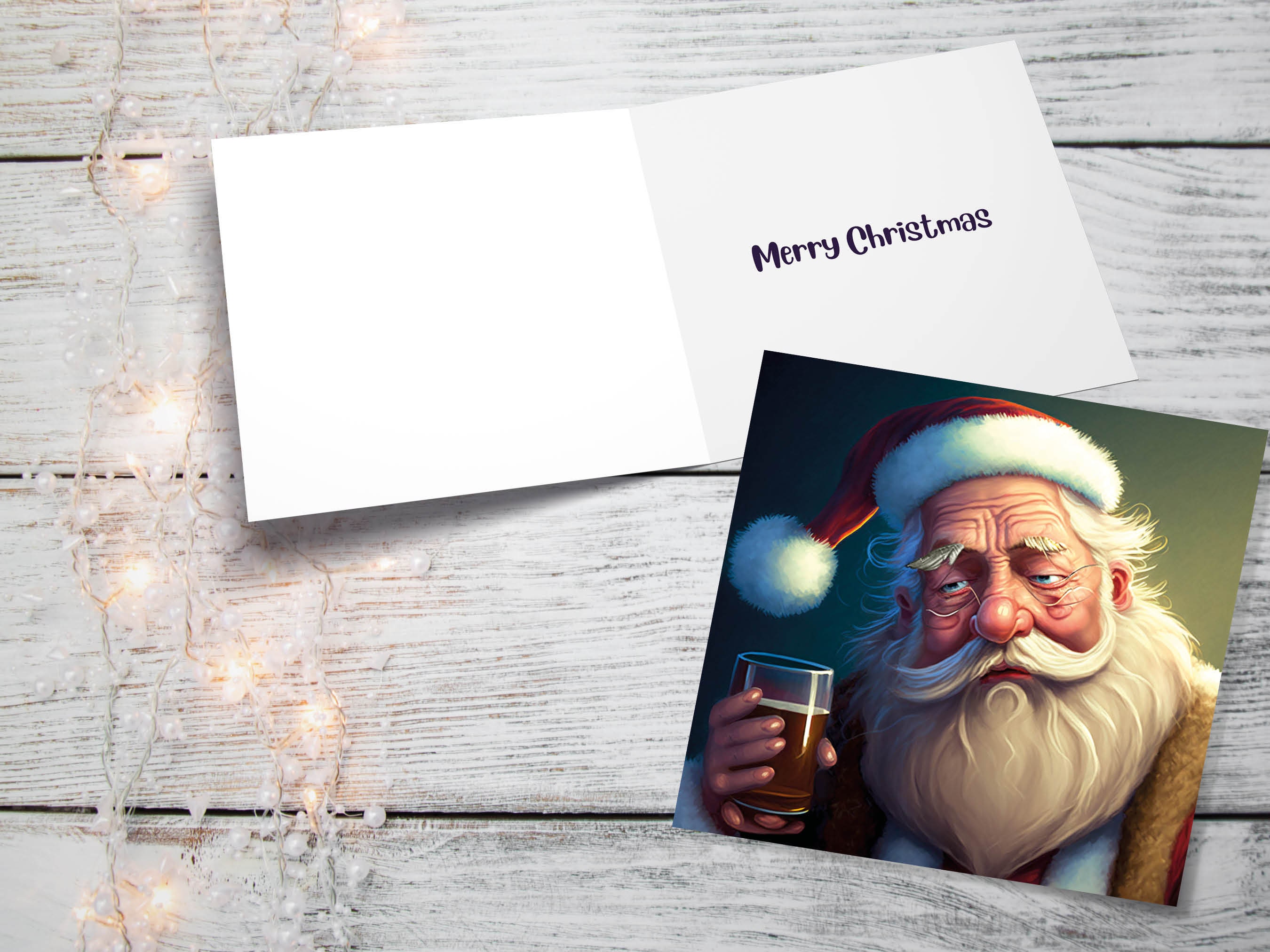 Drunk Santa Claus Christmas Cards Funny Alcoholic Father Xmas Drinking Beer Silly Gag Joke Rough Day Meme Greetings Card Family Friends 2024 - View 2