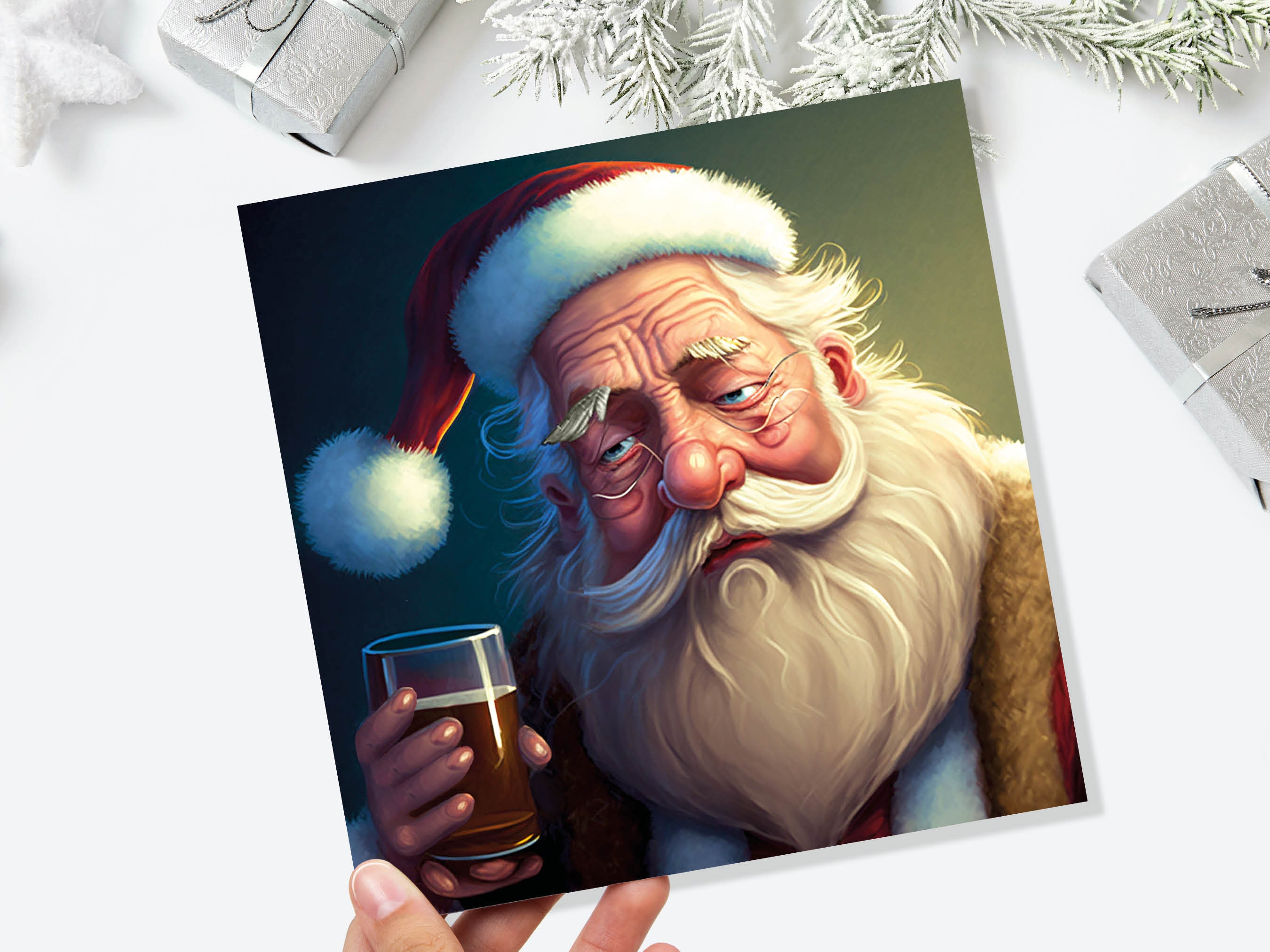 Drunk Santa Claus Christmas Cards Funny Alcoholic Father Xmas Drinking Beer Silly Gag Joke Rough Day Meme Greetings Card Family Friends 2024 - View 3