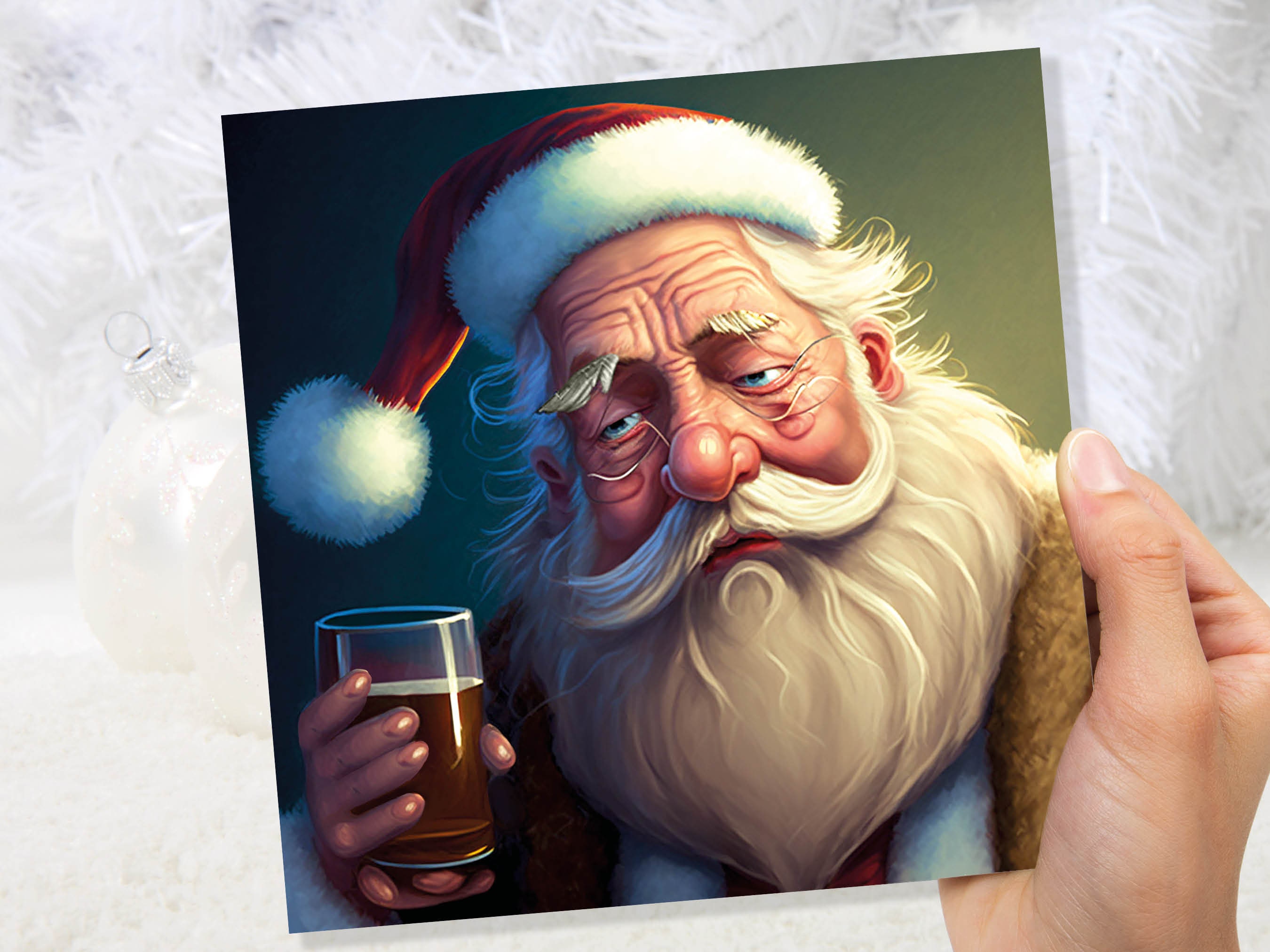 Drunk Santa Claus Christmas Cards Funny Alcoholic Father Xmas Drinking Beer Silly Gag Joke Rough Day Meme Greetings Card Family Friends 2024 - View 4