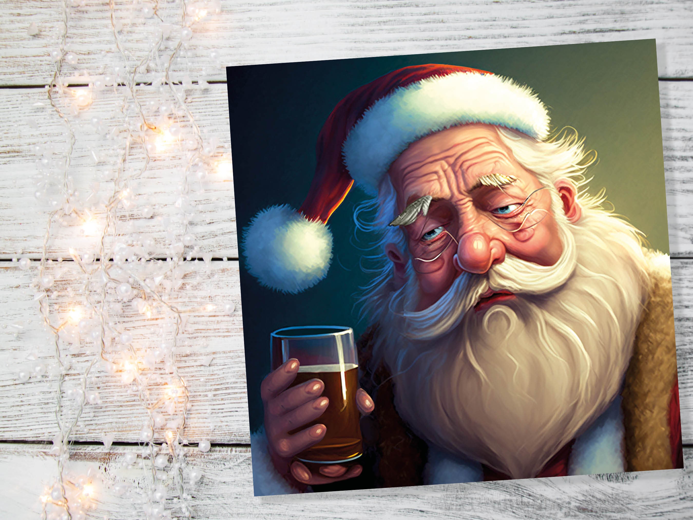 Drunk Santa Claus Christmas Cards Funny Alcoholic Father Xmas Drinking Beer Silly Gag Joke Rough Day Meme Greetings Card Family Friends 2024 - View 5