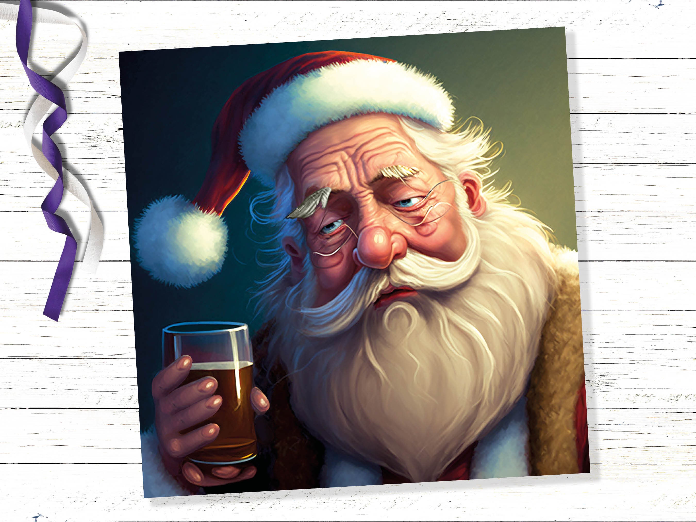 Drunk Santa Claus Christmas Cards Funny Alcoholic Father Xmas Drinking Beer Silly Gag Joke Rough Day Meme Greetings Card Family Friends 2024 - View 6