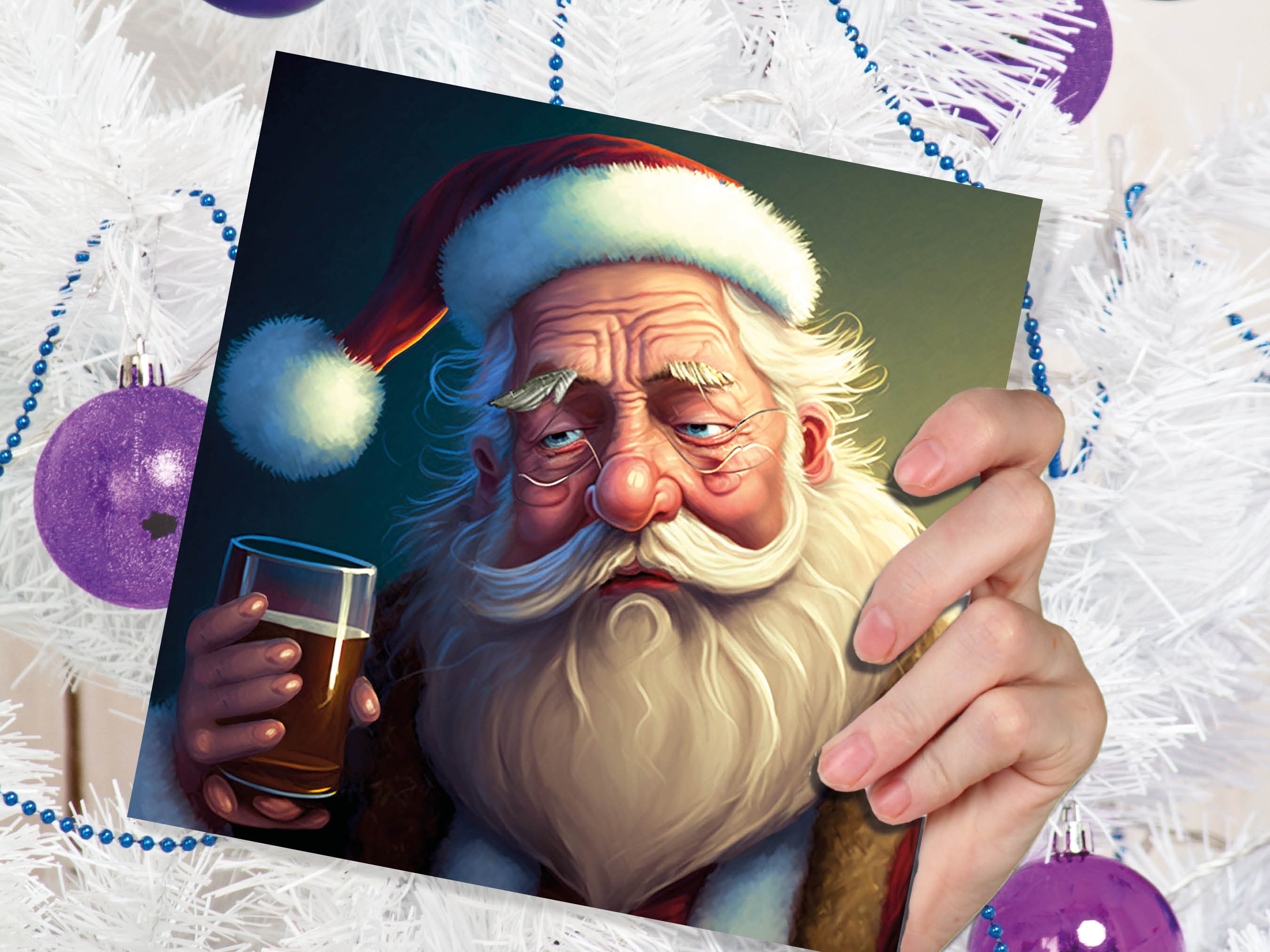 Drunk Santa Claus Christmas Cards Funny Alcoholic Father Xmas Drinking Beer Silly Gag Joke Rough Day Meme Greetings Card Family Friends 2024 - View 7