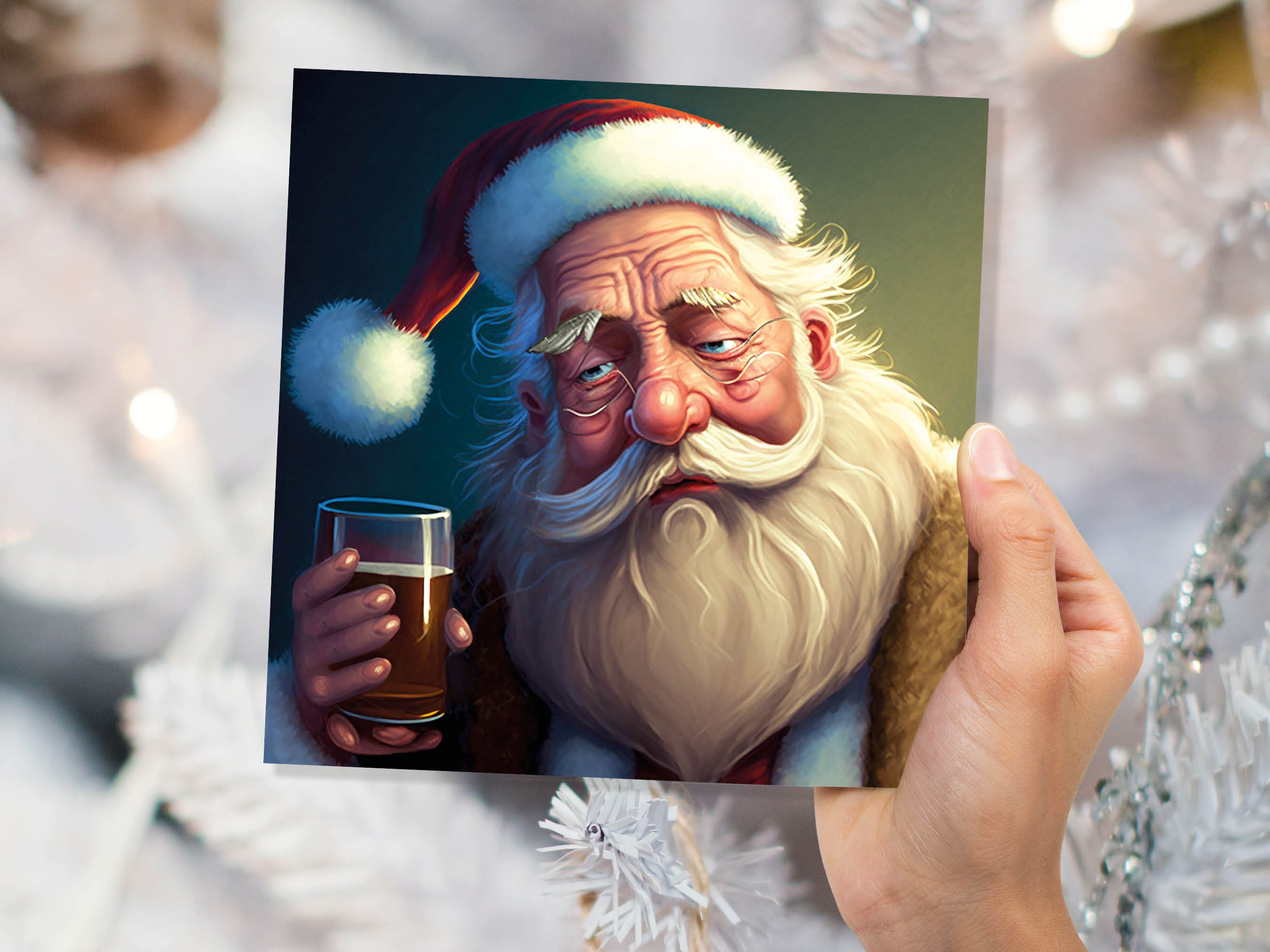 Drunk Santa Claus Christmas Cards Funny Alcoholic Father Xmas Drinking Beer Silly Gag Joke Rough Day Meme Greetings Card Family Friends 2024 - View 8