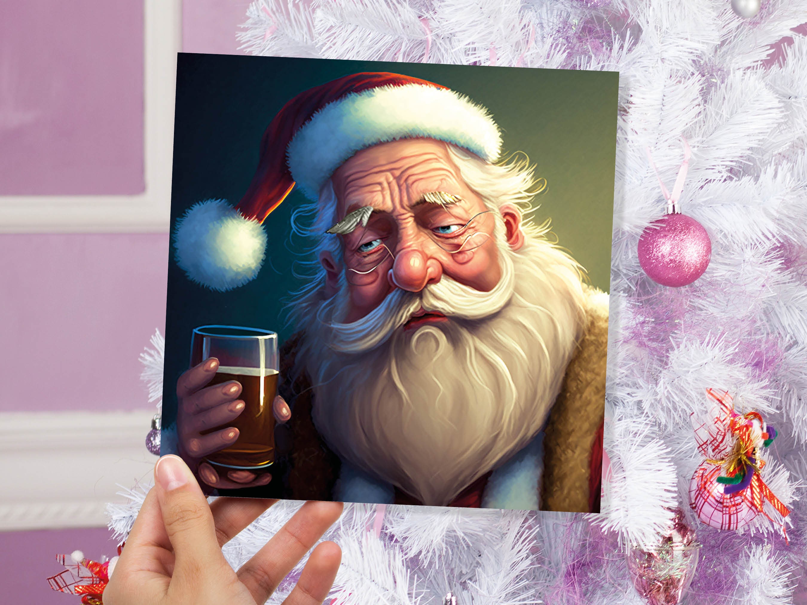 Drunk Santa Claus Christmas Cards Funny Alcoholic Father Xmas Drinking Beer Silly Gag Joke Rough Day Meme Greetings Card Family Friends 2024 - View 9