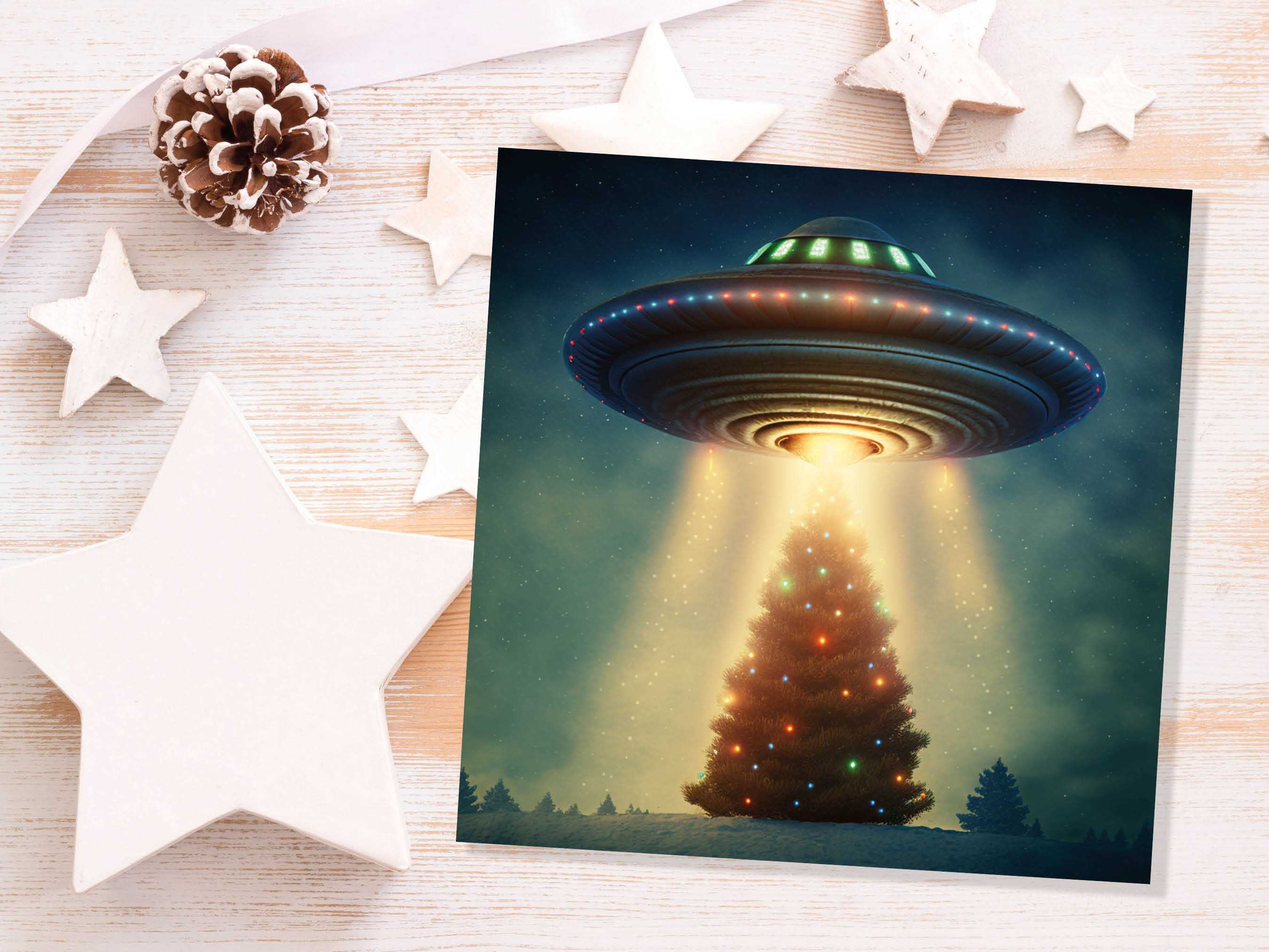 Alien Christmas Card Funny UFO Spaceman Spaceship Christmas Tree Abduction Beam Me Up Ironic Fun Xmas Greetings Card For Family Friends 2024 - View 8