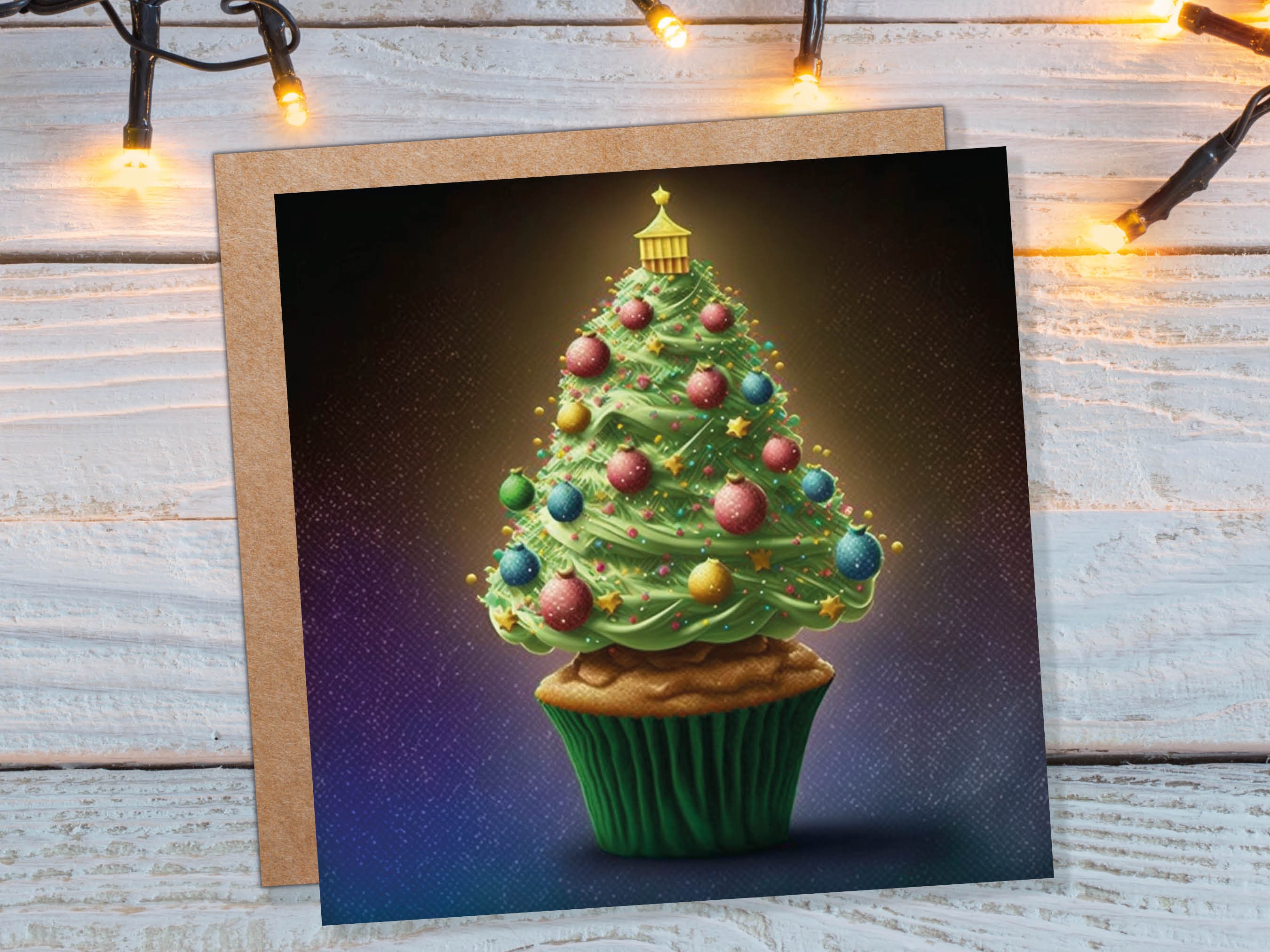 Cake Lovers Christmas Card Fairy Cupcake Tree Green Frosting Icing Pastel Baubles Xmas Greetings Card For Bakers Baking Family Friends 2024 - View 10