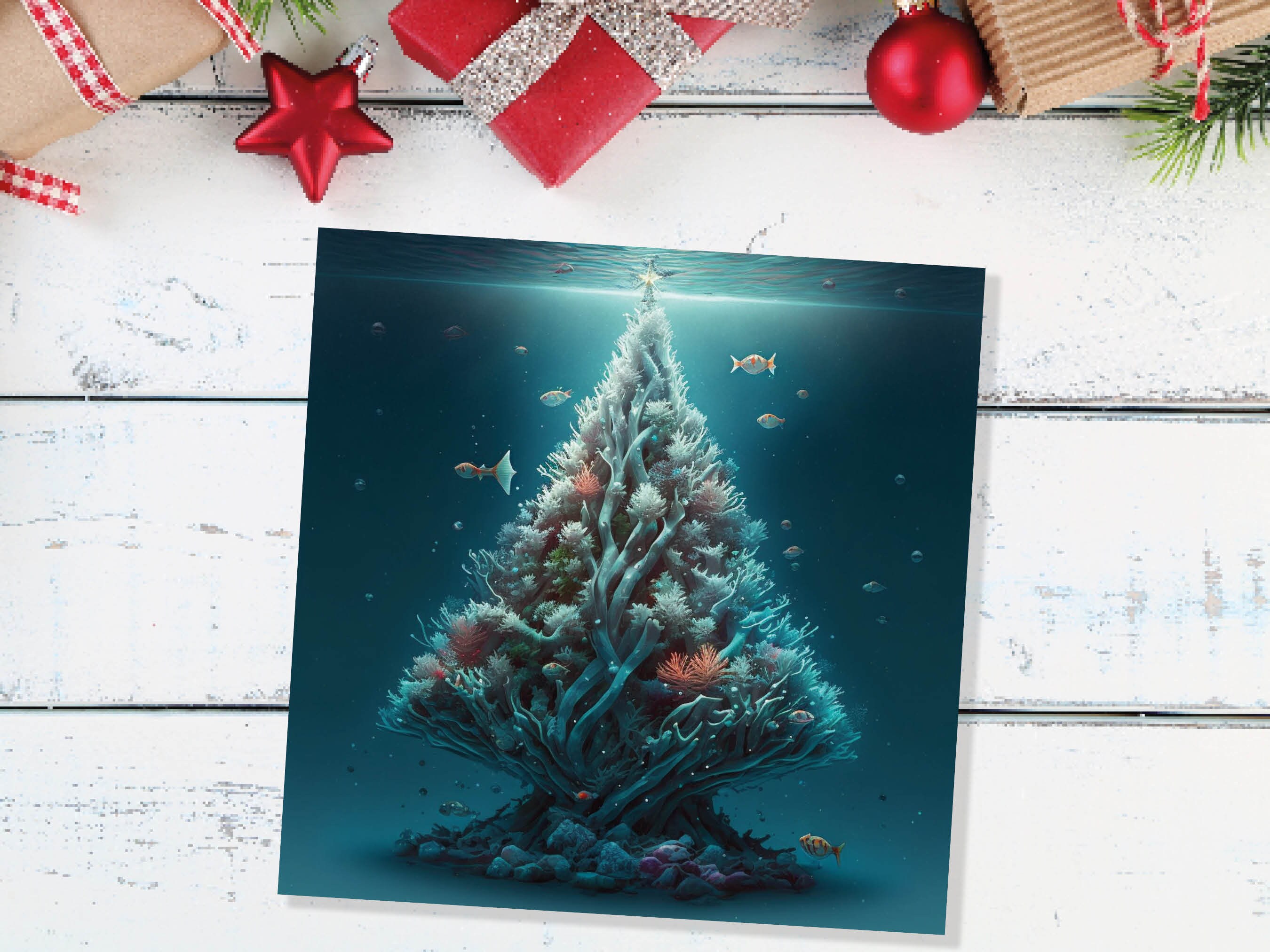 Underwater Coral Tree Card Ocean Marine Scene Blue Under the Sea Life Swimming Fish Unique Greetings Cards For Family Friend Xmas 2024 Diver - View 8