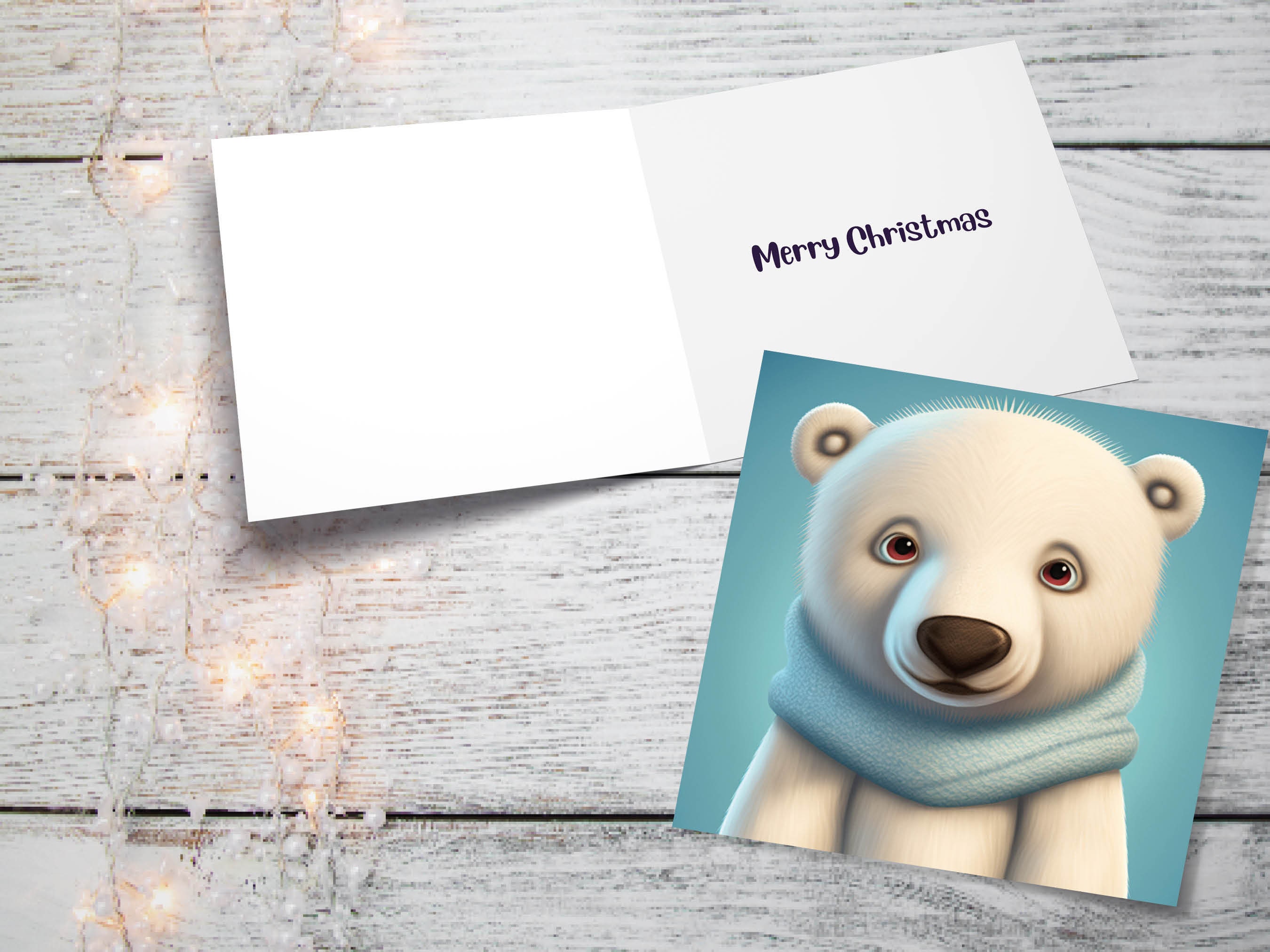 Polar Bear Card Cute Light Baby Blue and White Winter Cub Wearing Scarf Design Greetings Cards For Family Best Friends Xmas 2024 Thank You - View 10