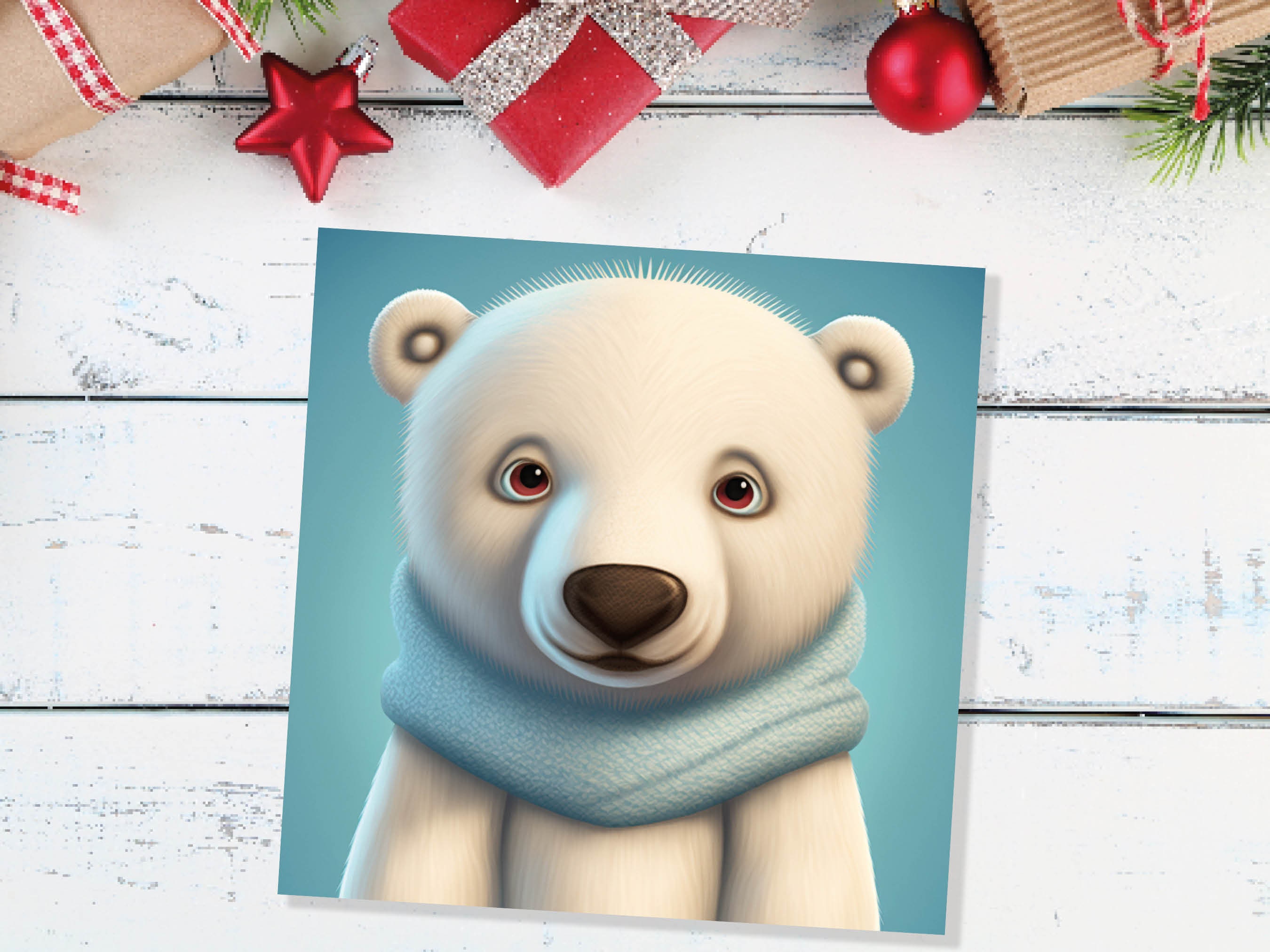 Polar Bear Card Cute Light Baby Blue and White Winter Cub Wearing Scarf Design Greetings Cards For Family Best Friends Xmas 2024 Thank You - View 8