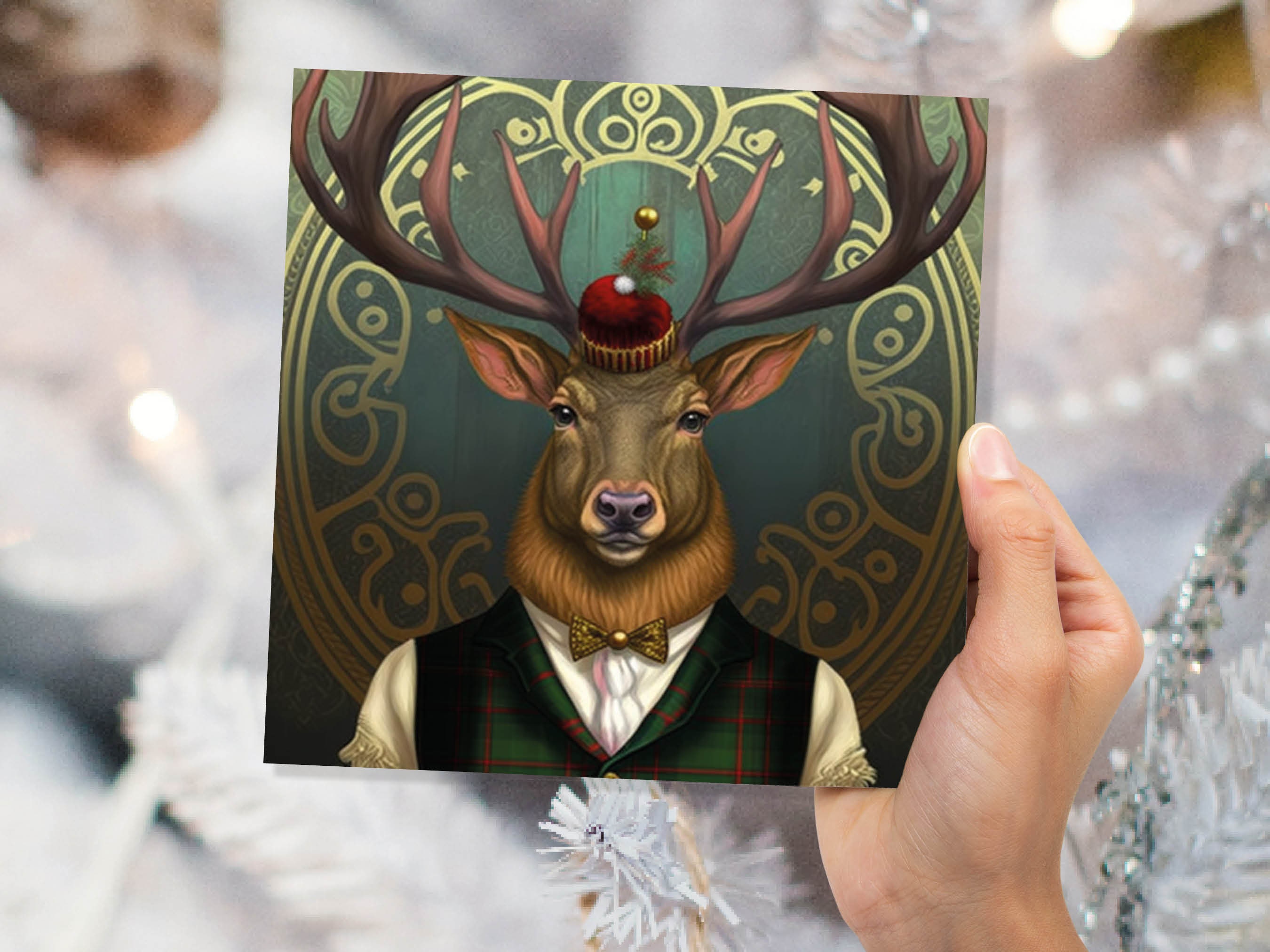 Dapper Deer Card Wearing Suit with Tartan Scottish Hat Tam o’ Shanter Scotland Greetings Cards For Family Best Friends Xmas 2024 Thank You - View 2