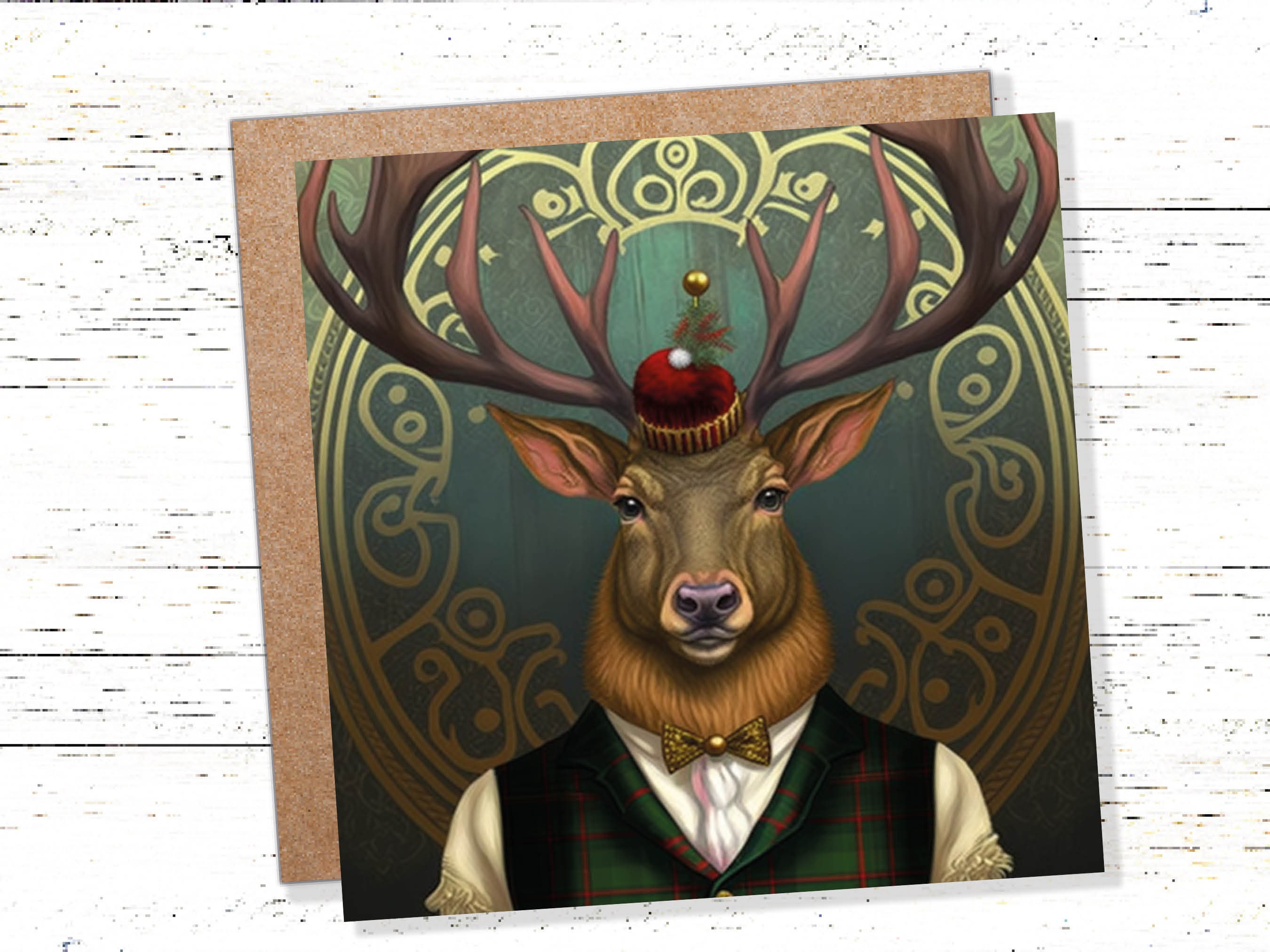 Dapper Deer Card Wearing Suit with Tartan Scottish Hat Tam o’ Shanter Scotland Greetings Cards For Family Best Friends Xmas 2024 Thank You - View 3